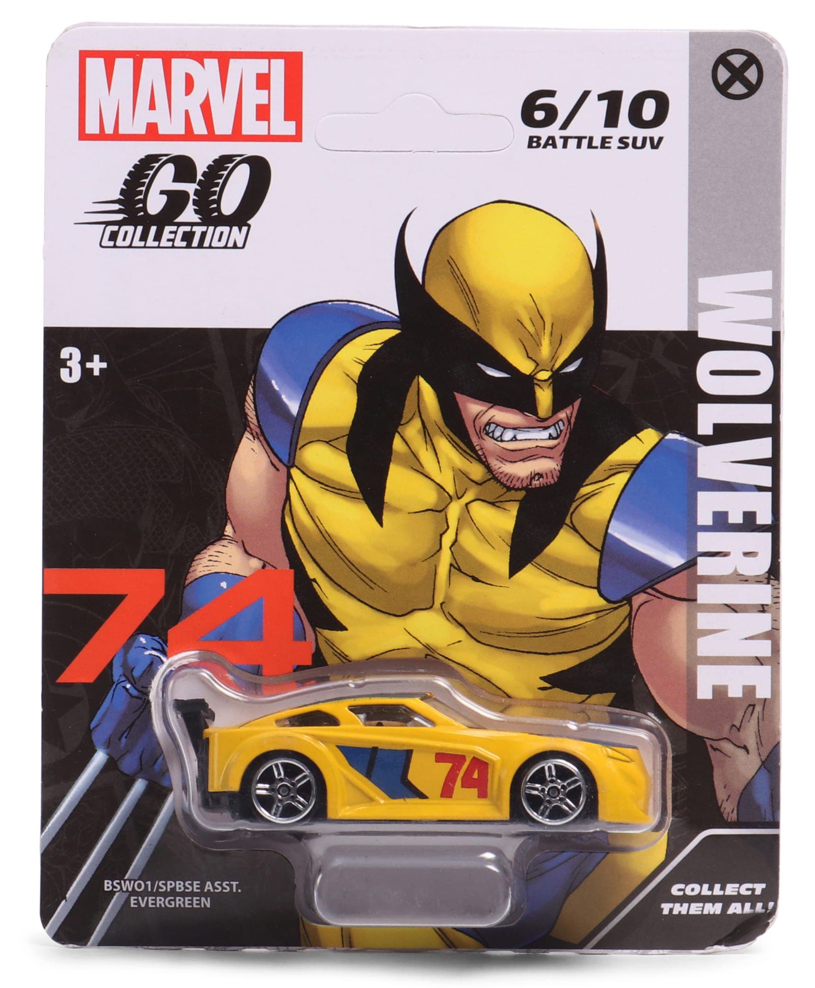 Marvel Free Wheel Die Cast 6/10 Battle SUV Evergreen Wave Wolverine Theme Toy Car - Yellow-picture-48