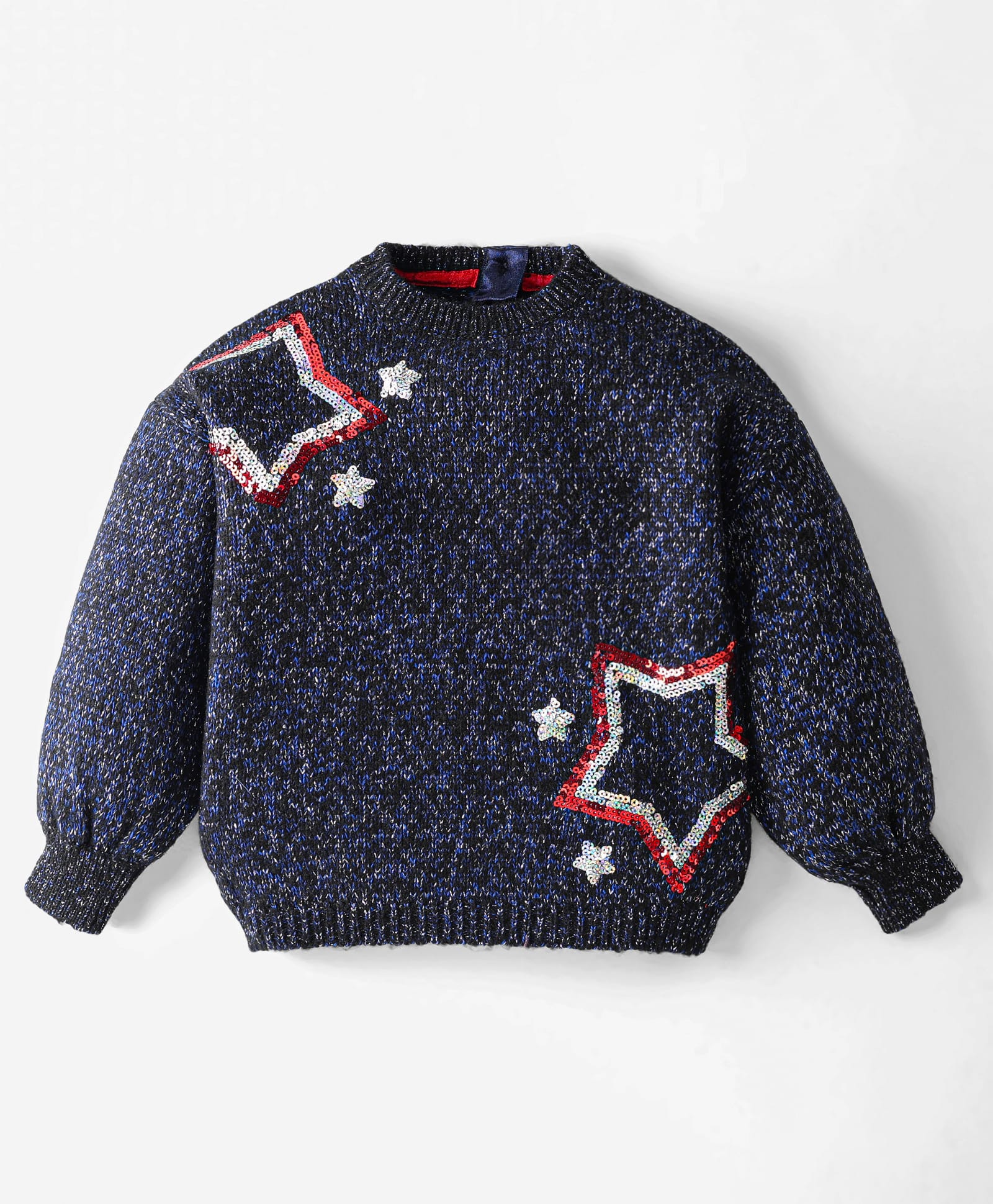 Yellow Apple Knit Full Sleeves Star Sequinned Pullover Sweater - Navy Blue-picture-10