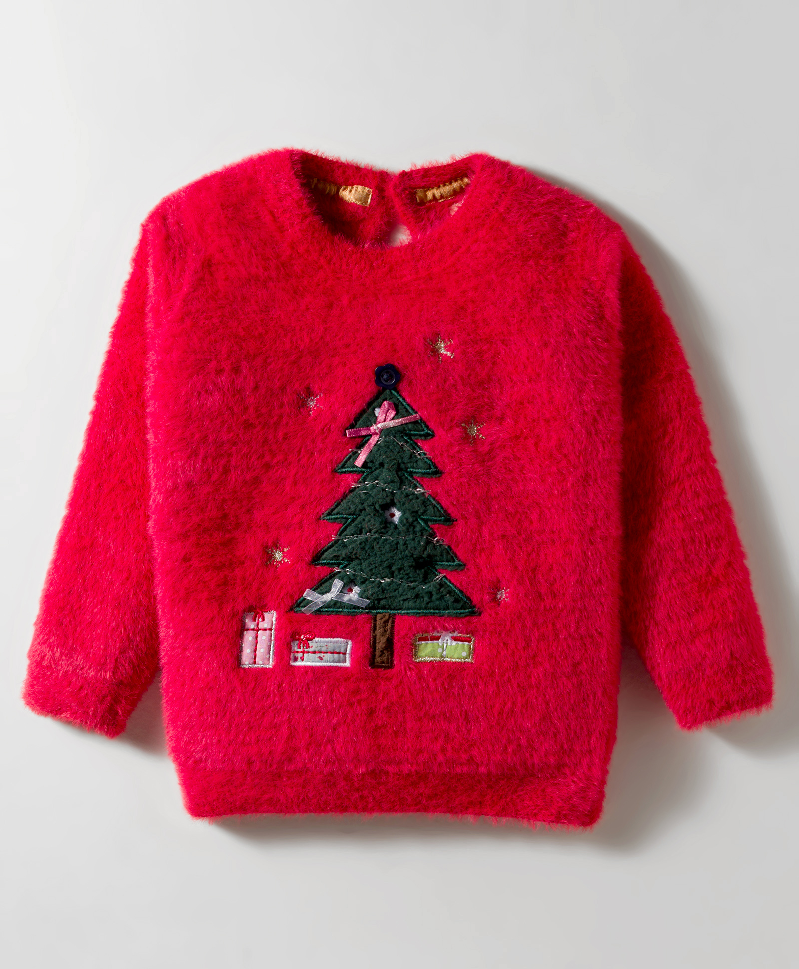 Yellow Apple Knit Full Sleeves Pullover Sweater With Christmas Tree Embroidery - Green-picture-11