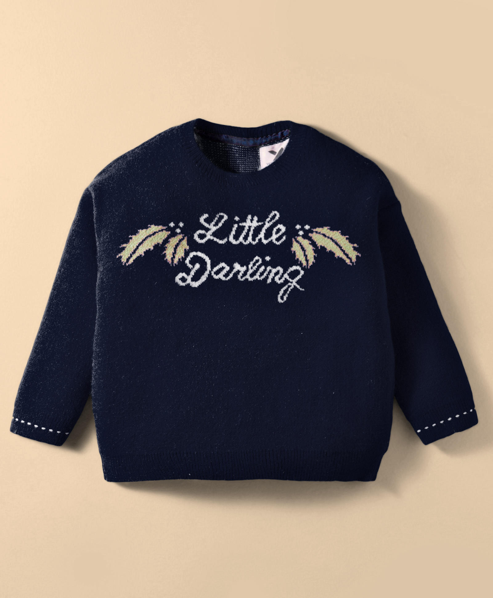 Yellow Apple Knit Full Sleeves Pullover Sweater with Text Embroidery - Navy Blue-picture-22