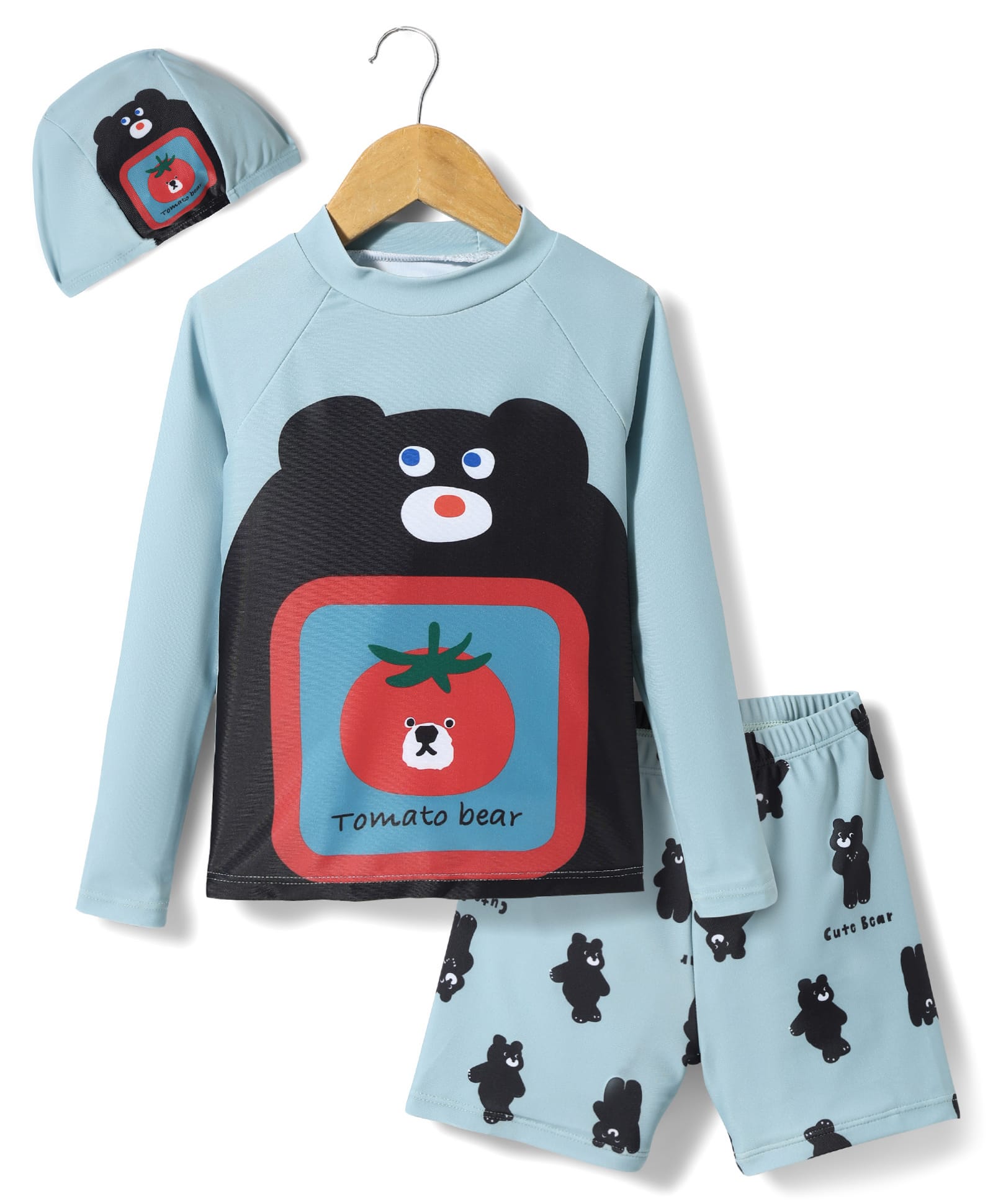 KIDLINGSS Full Sleeves Teddy Bear Printed 2 Piece Swimsuit With Cap Set - Teal Blue-picture-19