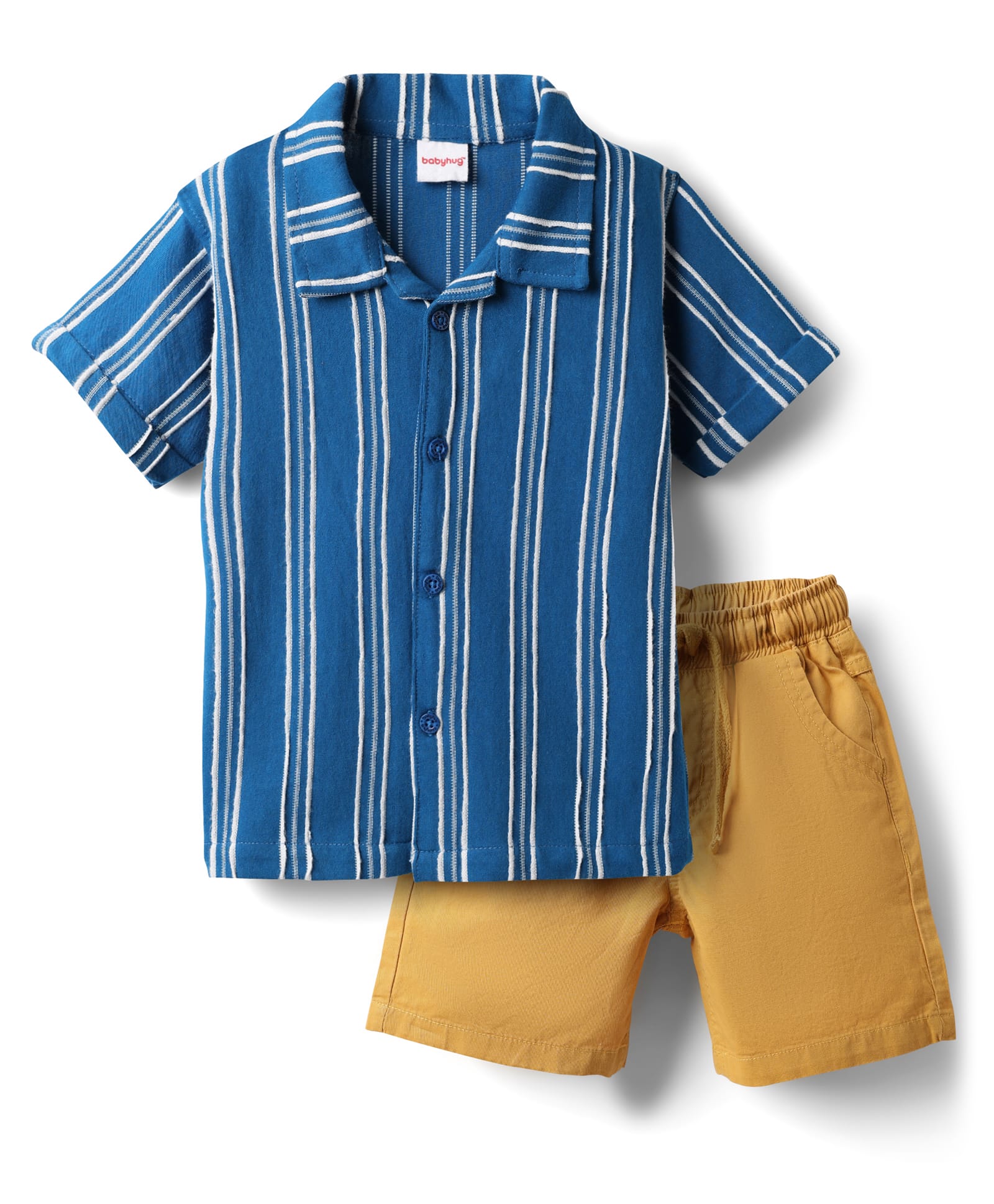 Babyhug Cotton Knit Half Sleeves Striped Shirt & Shorts Set - Blue & Khaki-image-12