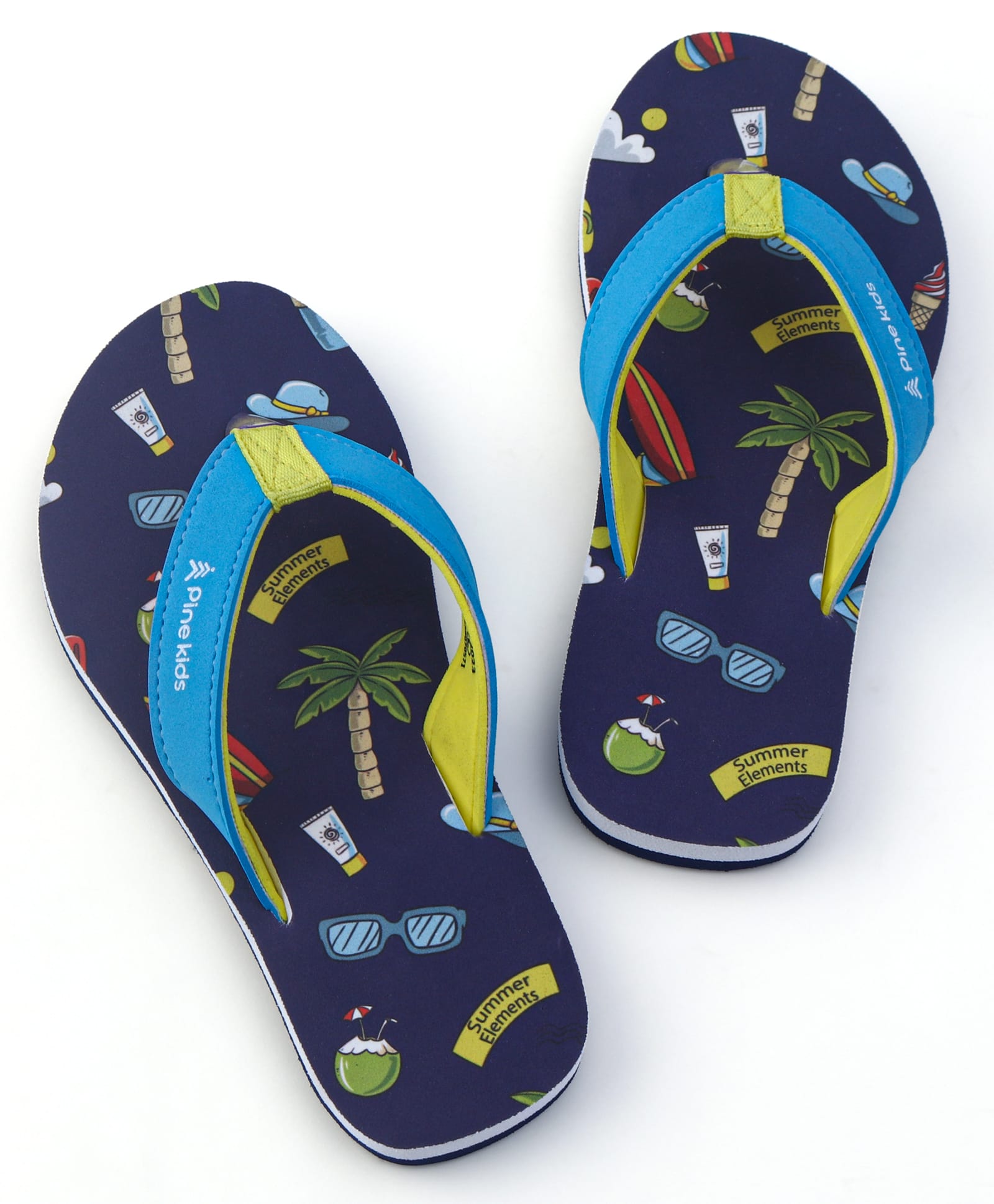 Pine Kids Flip Flops With Tropical Theme Print - Navy Blue-image-28