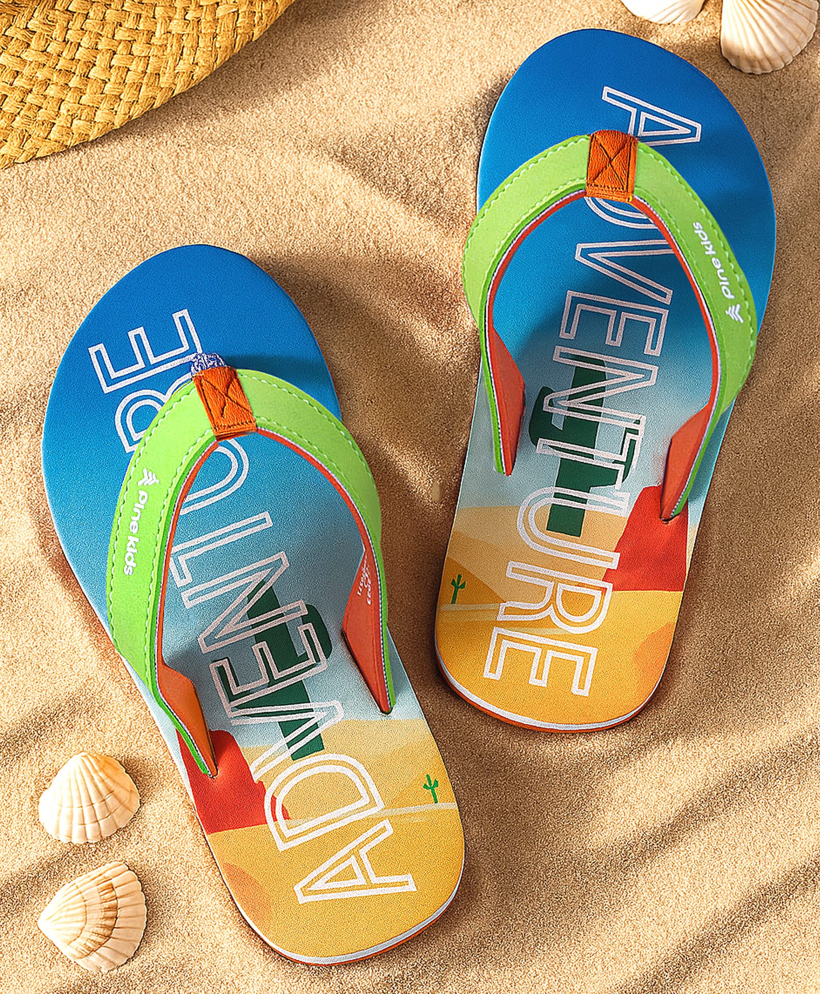 Pine Kids Flip Flops With Text Print - Blue-image-26