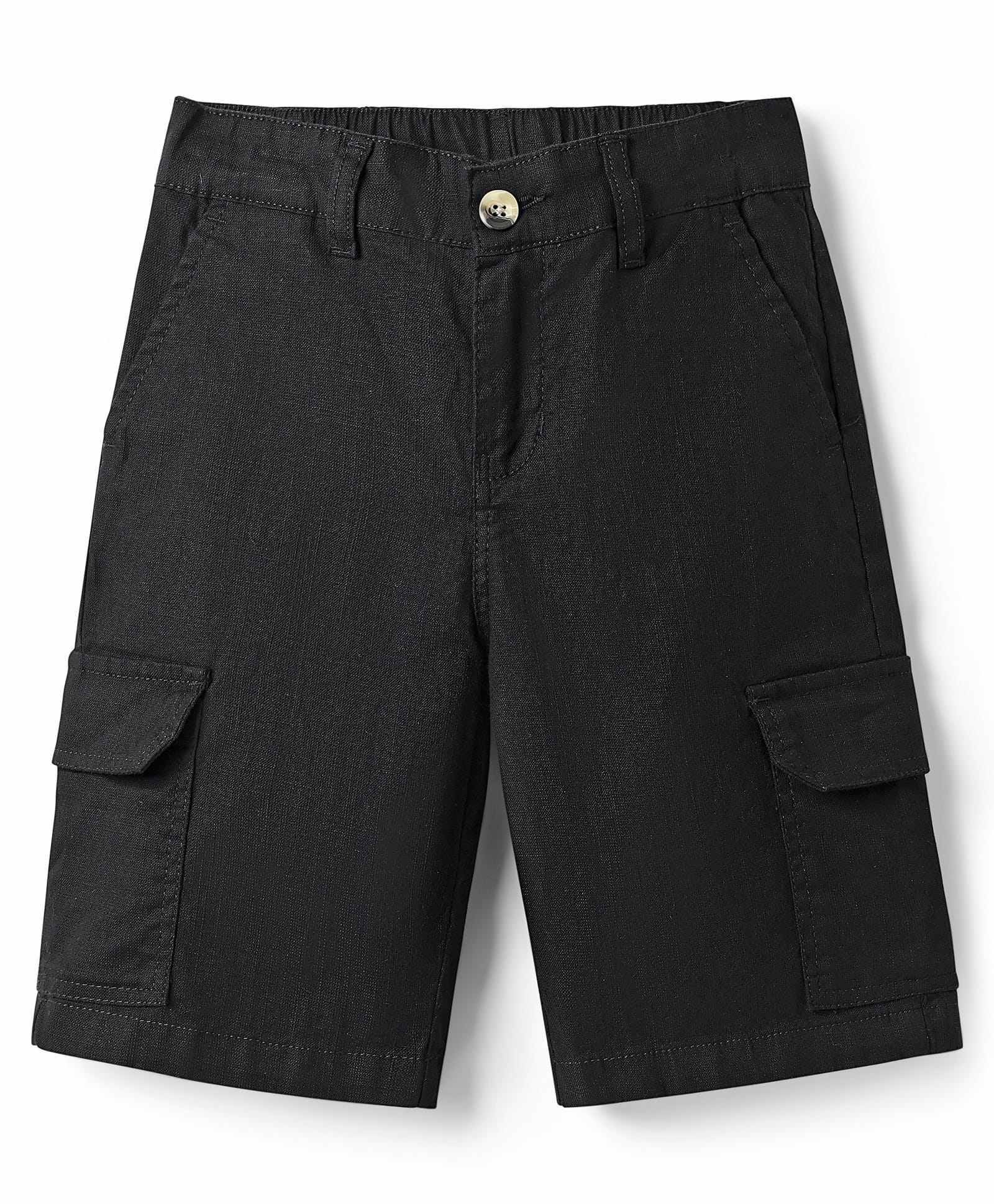 Pine Kids Cotton Elastane Woven Above Knee Length Solid Colour Shorts - Black