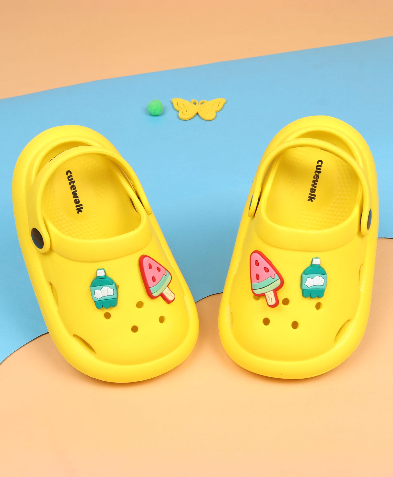 Cute Walk by Babyhug Back Strap Clousre Clogs With Ice Cream Applique - Yellow-picture-22
