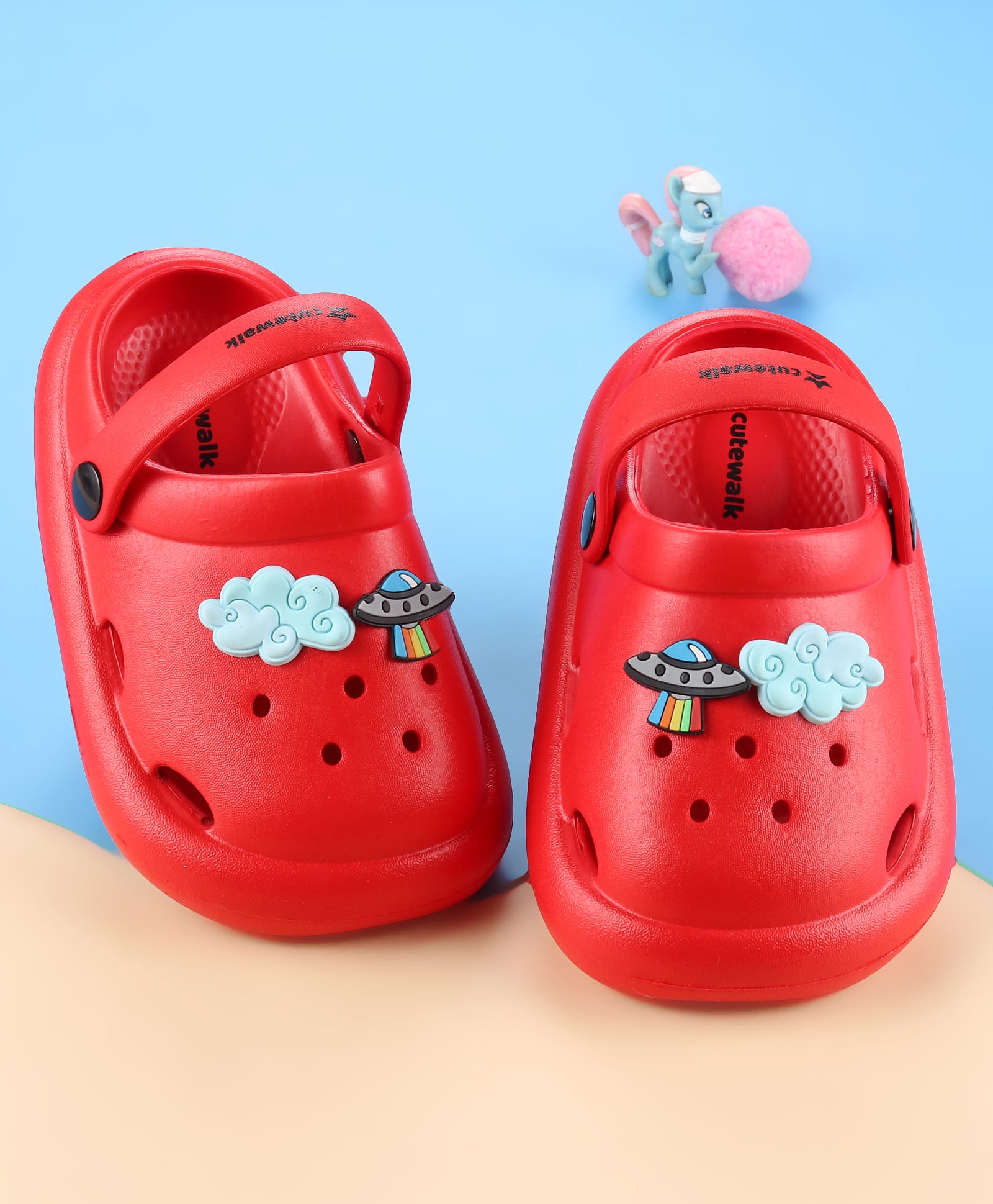 Cute Walk by Babyhug Back Strap Closure Solid Coloured Clogs With Applique - Red-picture-14