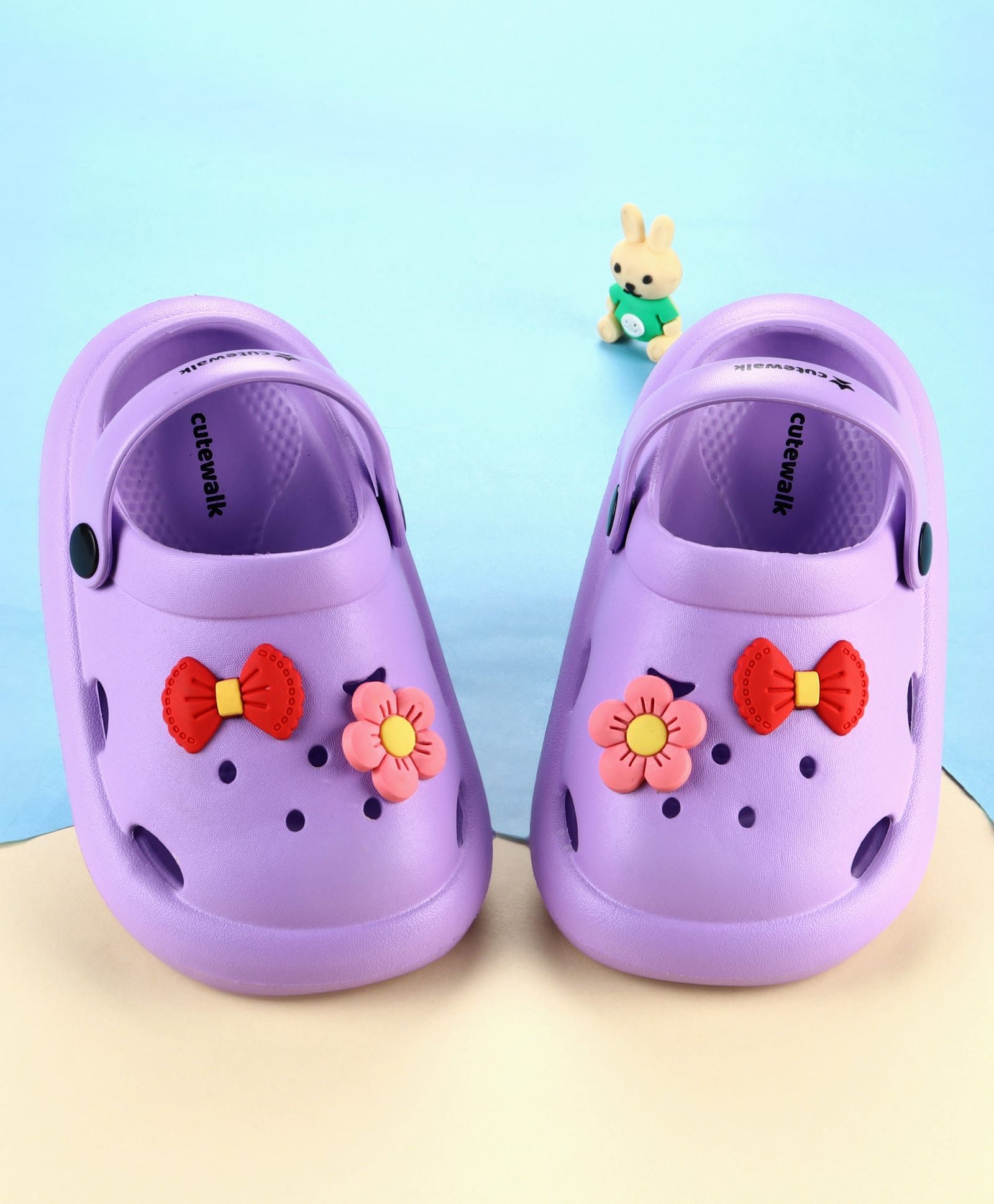 Cute Walk by Babyhug Slip On Clogs With Floral & Bow Applique - Purple-image-45