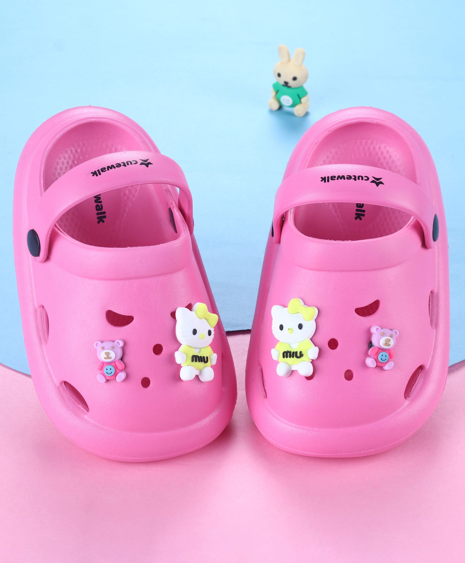 Cute Walk by Babyhug Back Strap Closure Solid Coloured Clogs With Animal Applique - Fuchsia-image-3