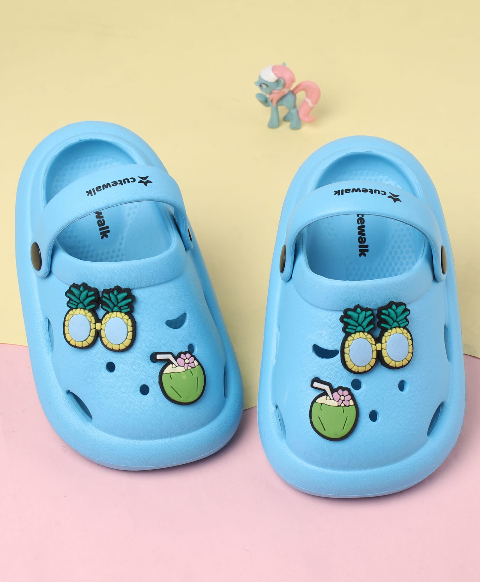 Cute Walk by Babyhug Back Strap Clogs with Fruit Applique - Blue-picture-26