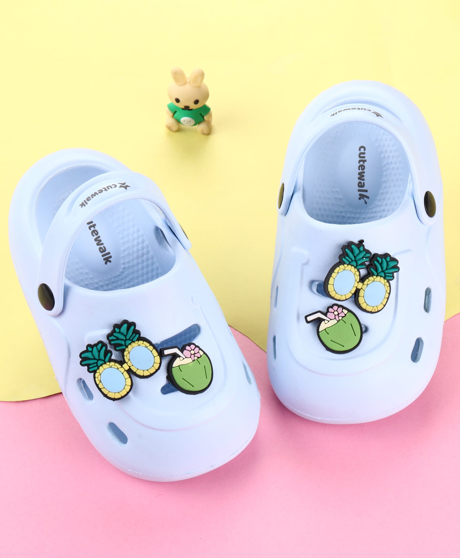 Cute Walk by Babyhug Clogs with Pineapple Applique & Back Strap - Light Blue