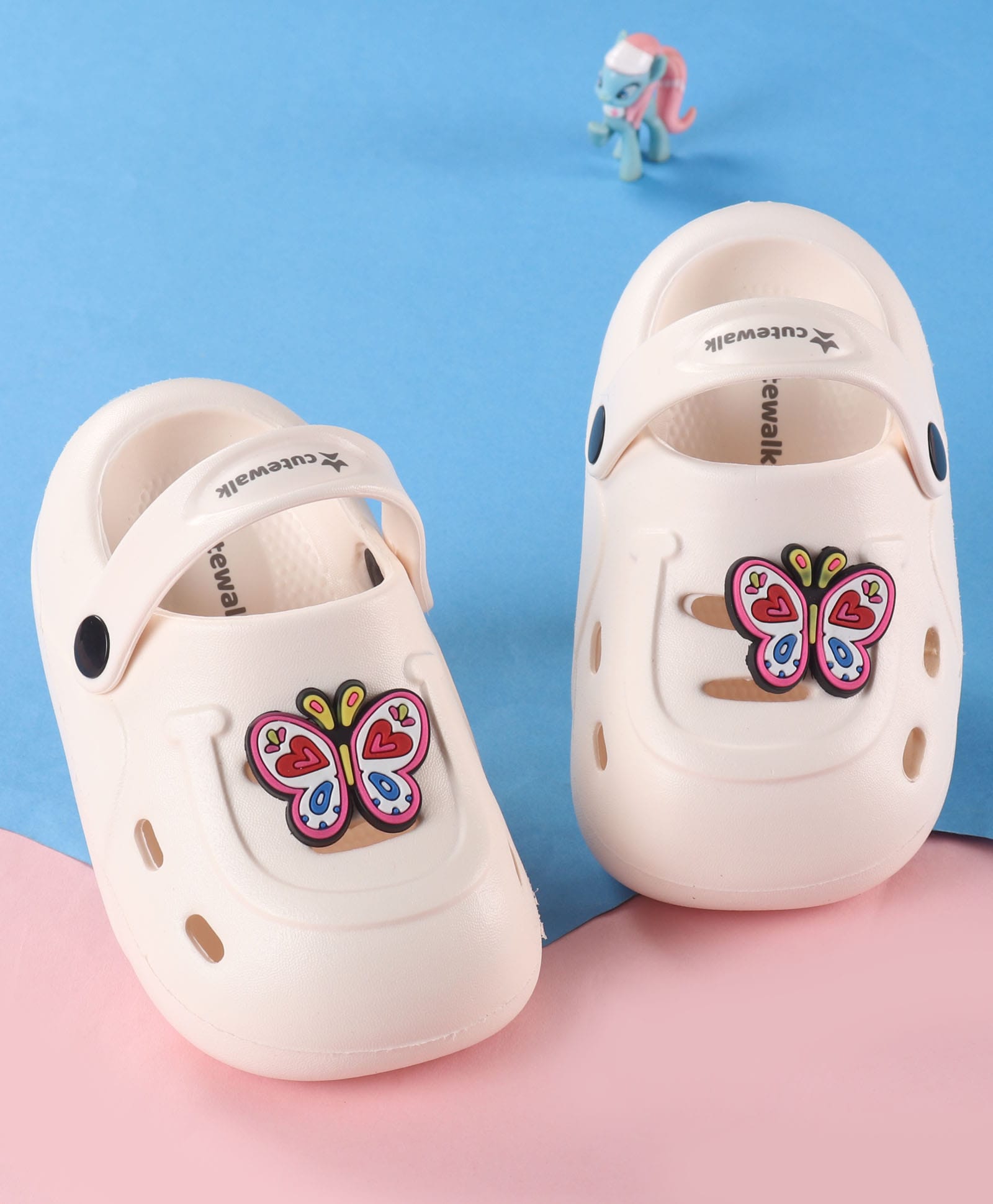 Cute Walk by Babyhug Back Strap Clogs with Butterfly Applique - Off White-image-6