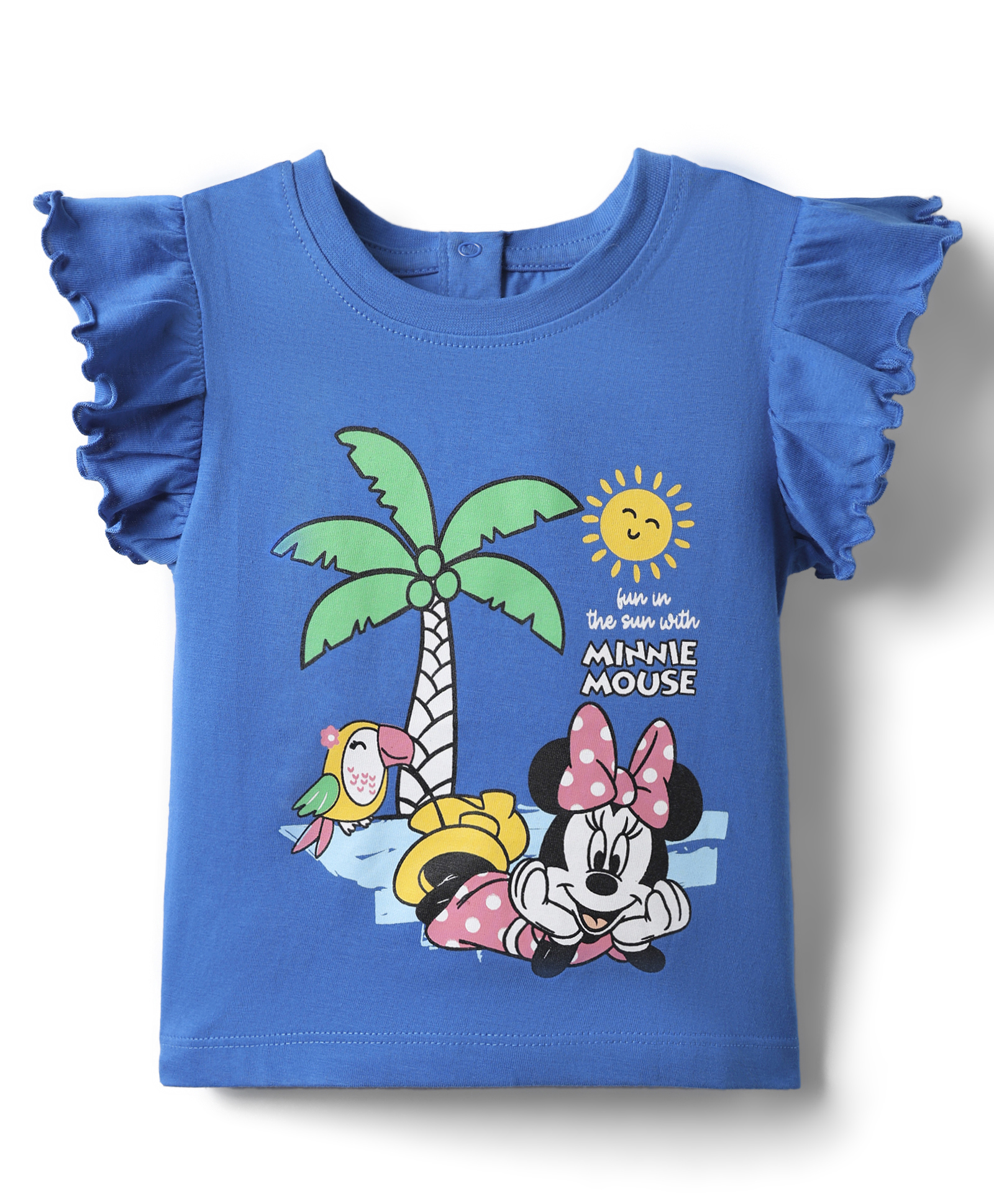 Kookie Kids India Disney Single Jersey Knit Frill Sleeves T-Shirt with Minnie Mouse Beach Graphics - Navy Blue-picture-29
