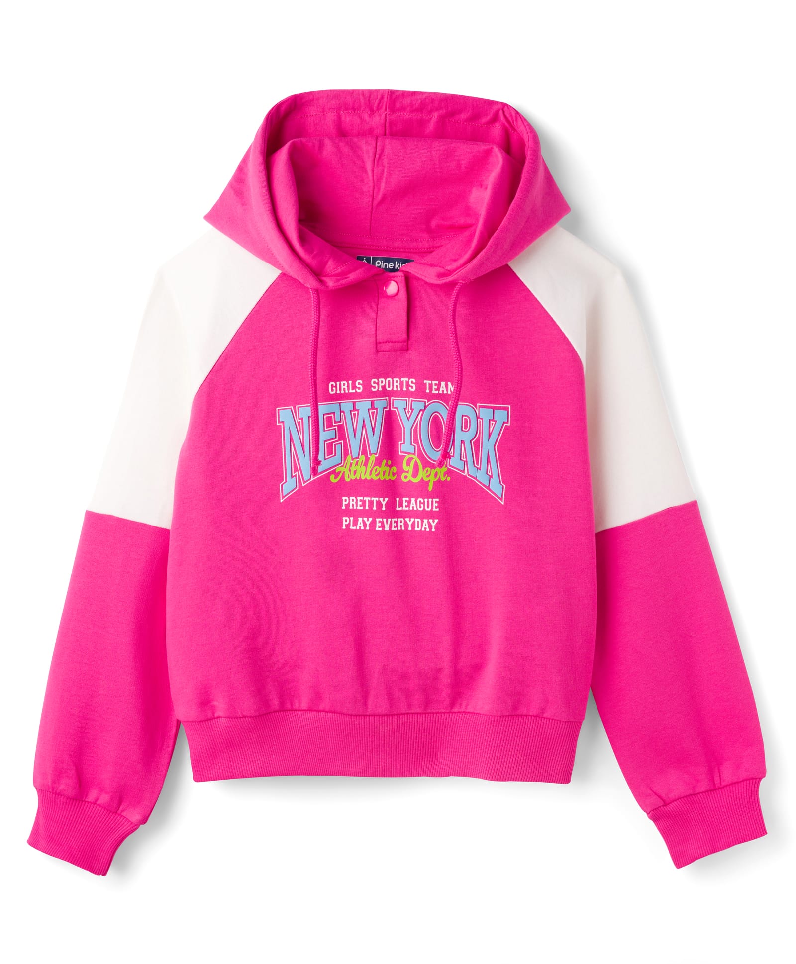 Pine Kids Cotton Knit Full Sleeves Hooded Sweatshirt With New York Print - Dark Pink & White-picture-39