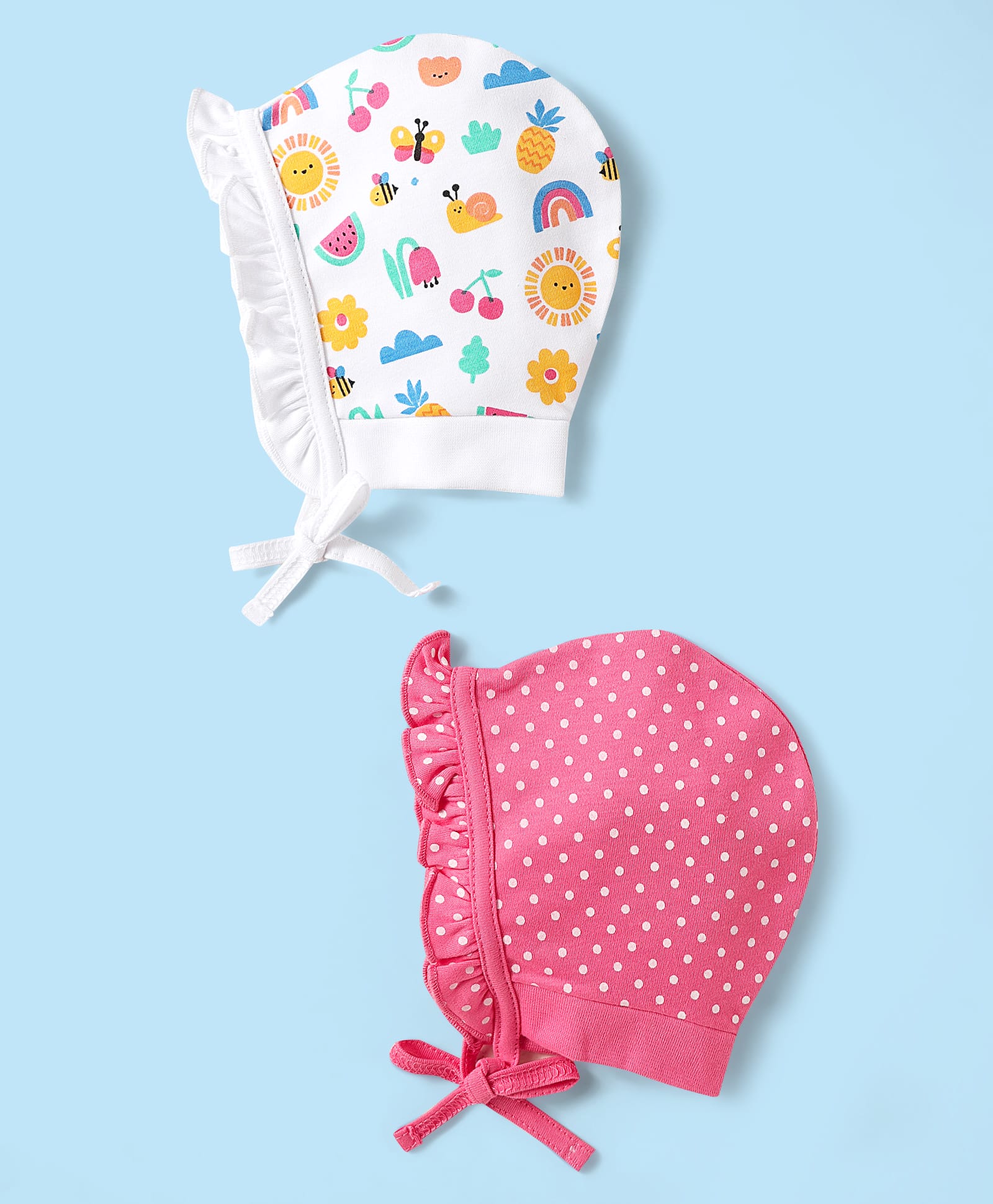 Babyhug 100% Cotton Knit Caps with Polka Dot & Tropical Print Pack of 2 Dark Pink & White - Diameter 14.5 cm-picture-18