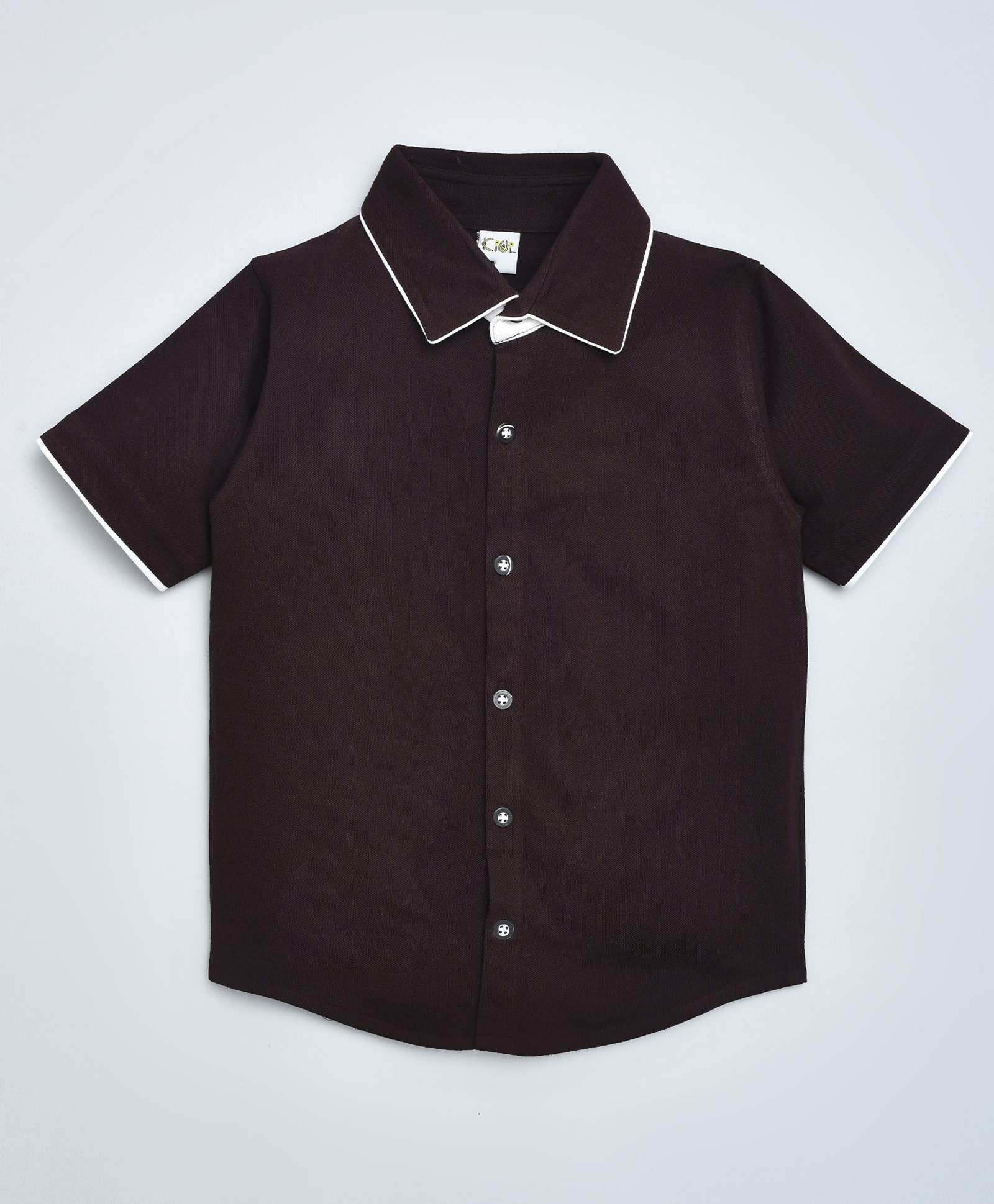 hrit Kiwi Cotton Half Sleeves Solid Contrast Piping Shirt - Brown-picture-22