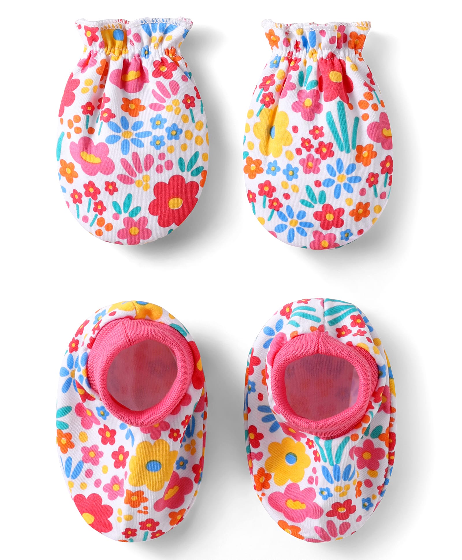 Babyhug 100% Cotton Interlock Knit Mittens & Booties With Floral Print - Pink-image-17
