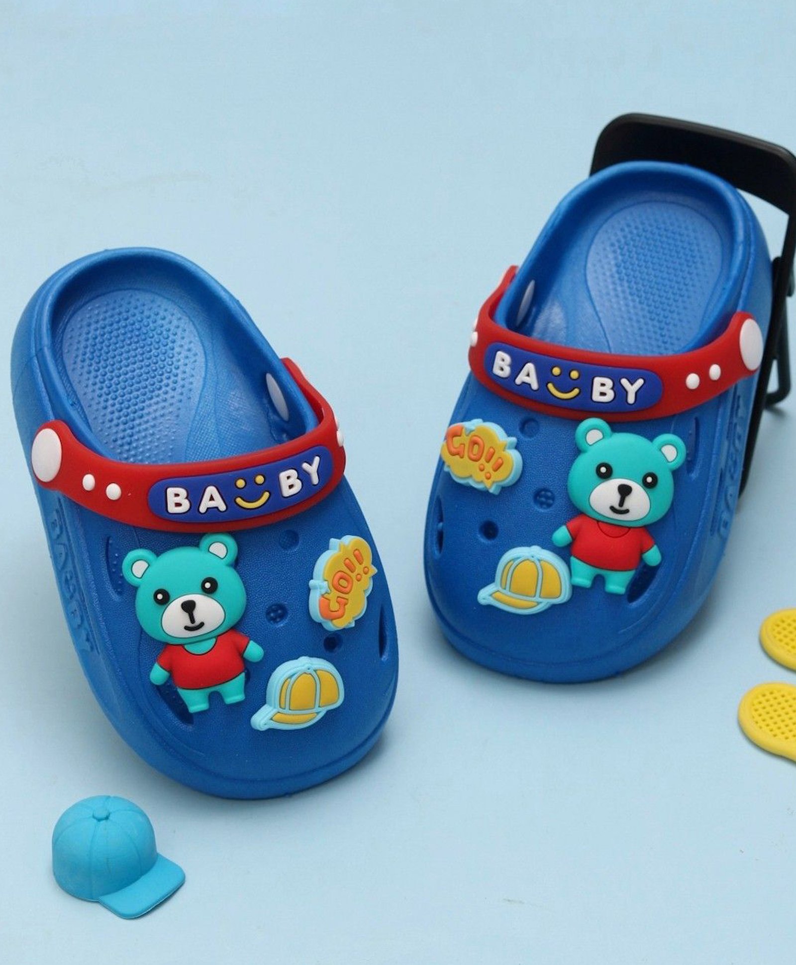 Yellow Bee Solid Clogs With Bear Charms - Blue-picture-32