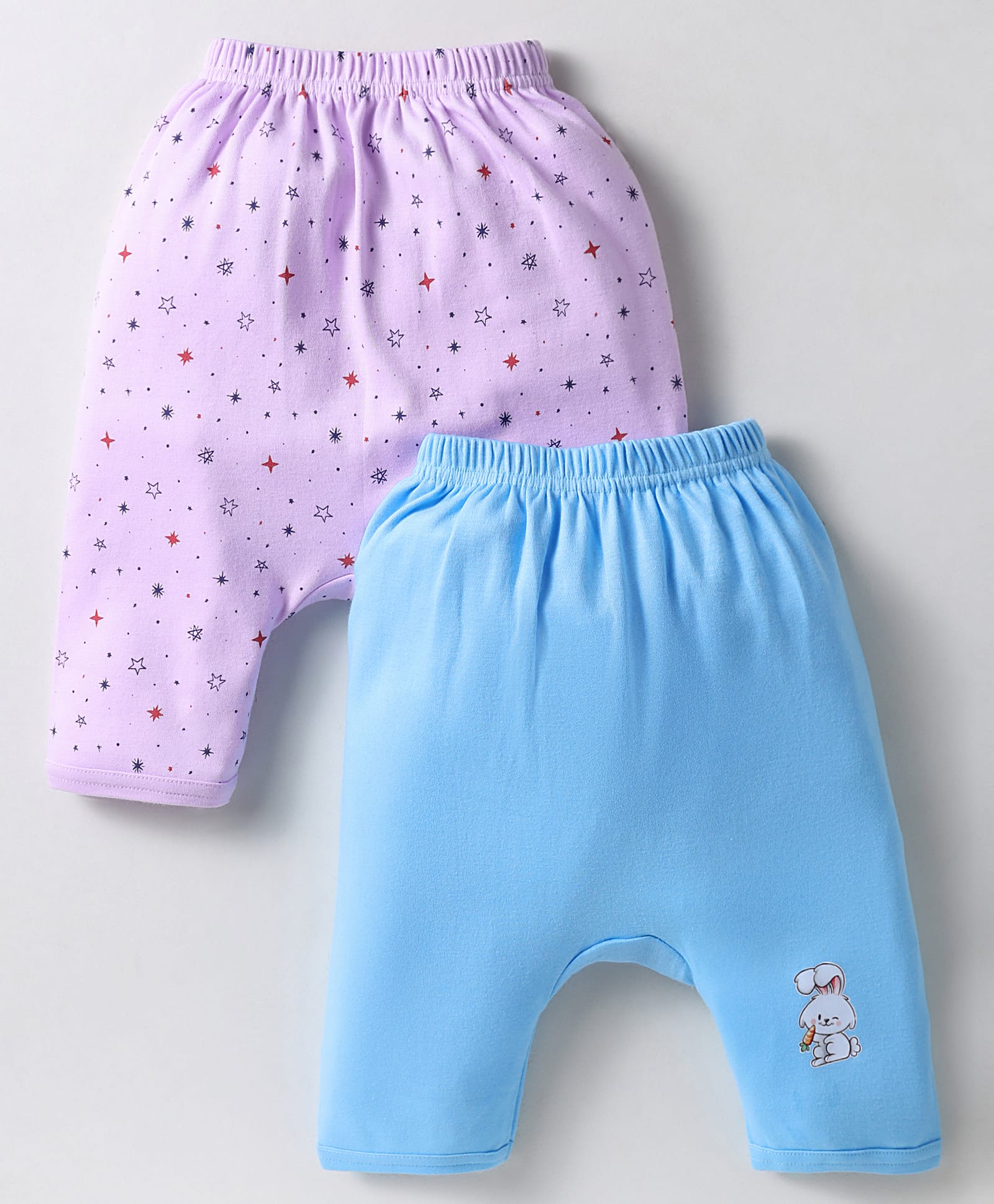 Peek-a-boo Single Jersey Knit Full Length Diaper Leggings with Star & Animal Print Pack of 2 - Light Blue & Purple-image-24