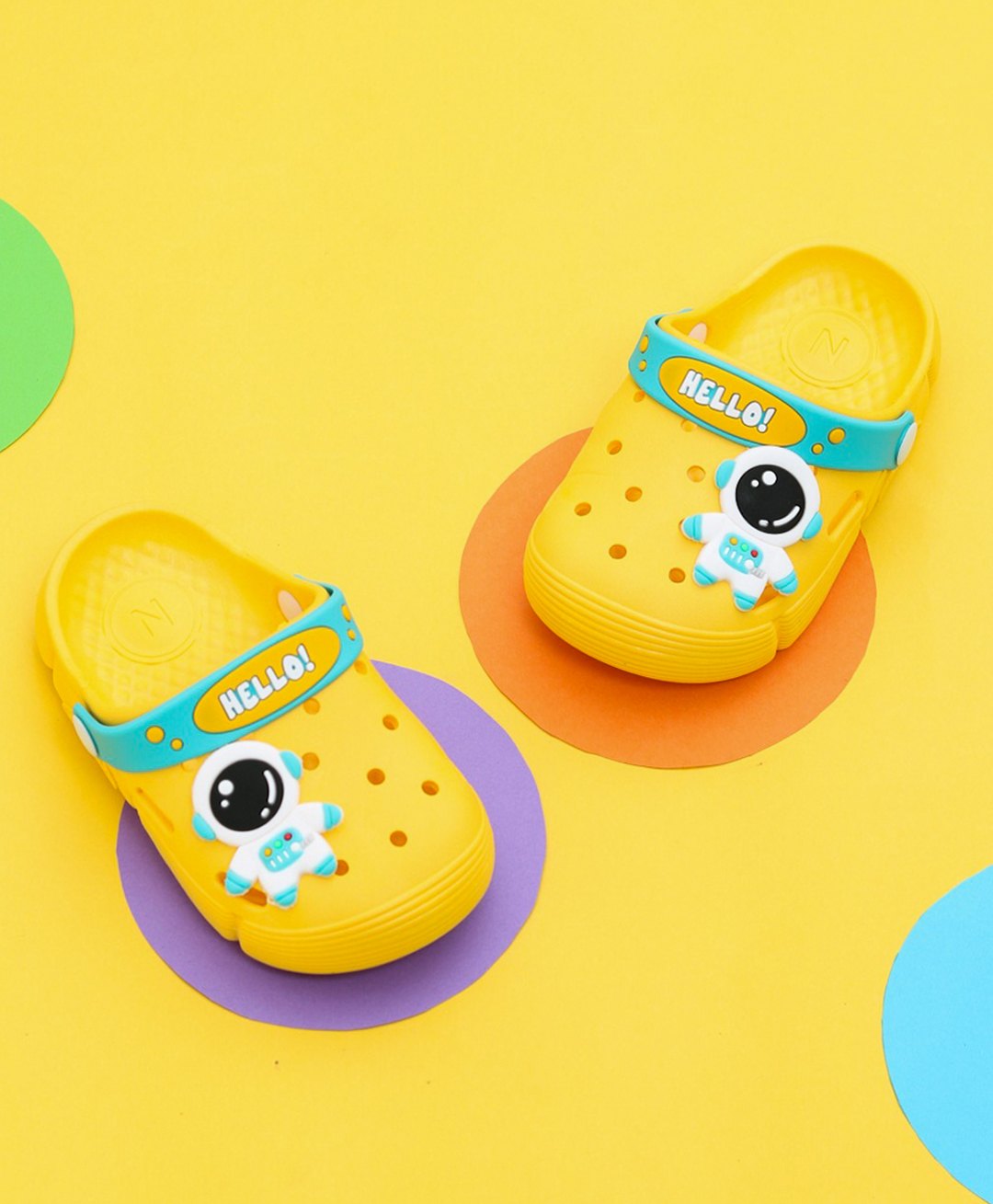 Yellow Bee Solid Perforated Clogs With Astronaut Charms - Yellow-picture-31