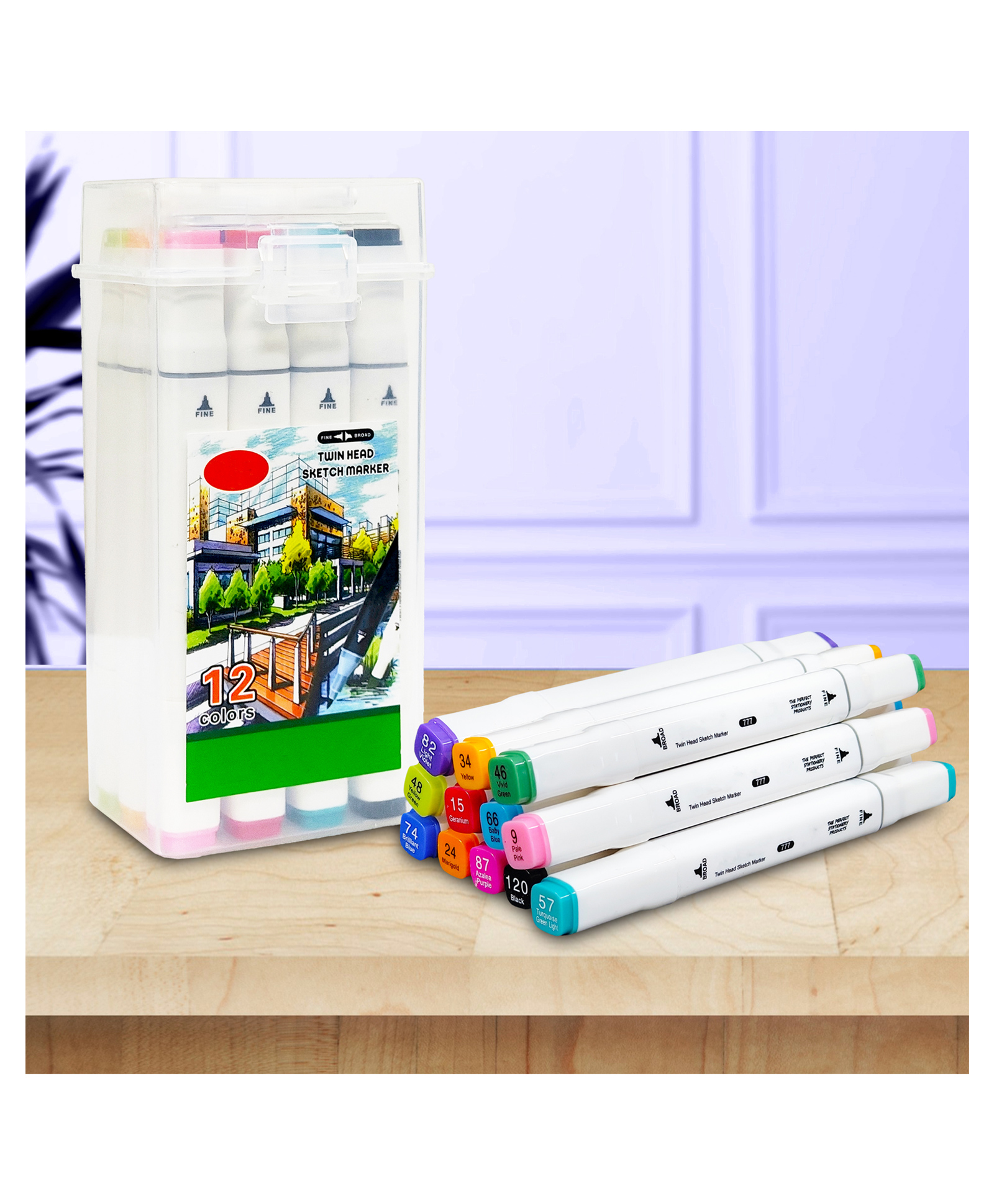 VGRASSP 12 Pcs Dual Tip Highlighter Cum Sketch Pen For Kids With Carrying Case - Market Set for Drawing, Coloring, Sketching and Card Making - Color May Vary-image-44