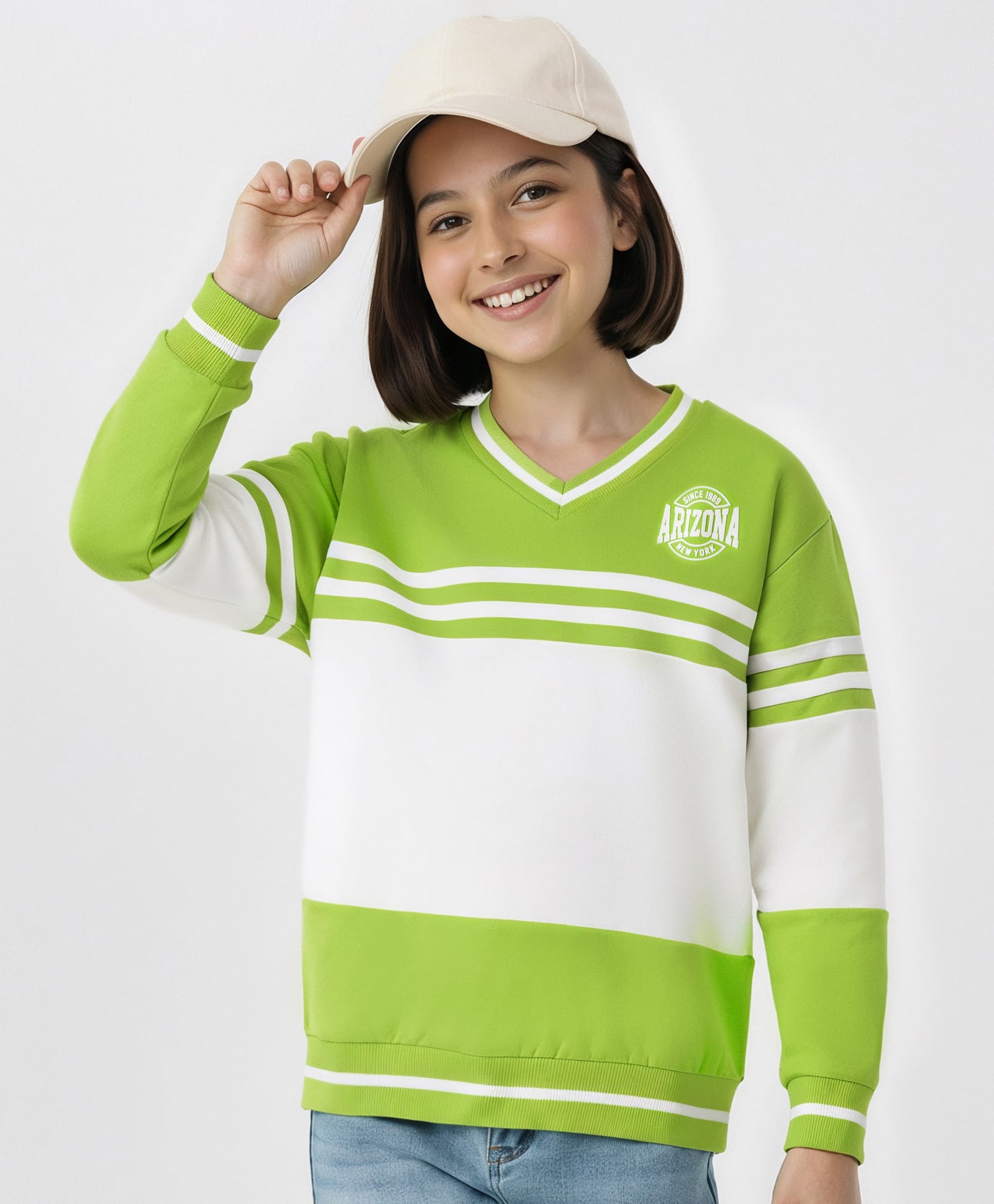 Pine Kids Cotton Knit Full Sleeves Sweatshirt With Arizona Print - Light Green & White-image-11