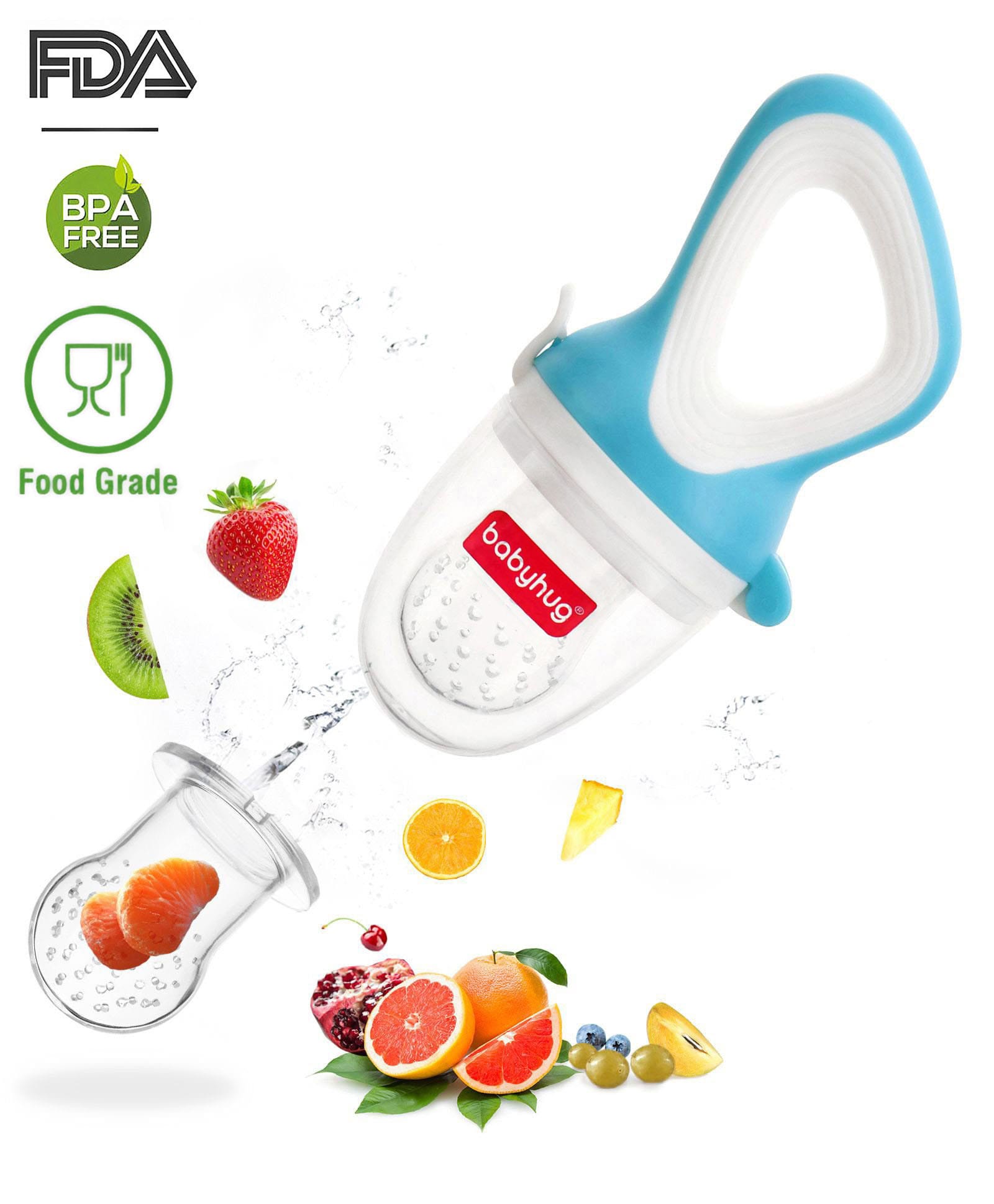 Babyhug Fruit & Food Nibbler with Easy Grip Handle - Blue| Food Grade| Introduction to New Food| Bite-Resistant Silicone Pouch| Easy Grip Handle| Hygienic Flip Cap-picture-13