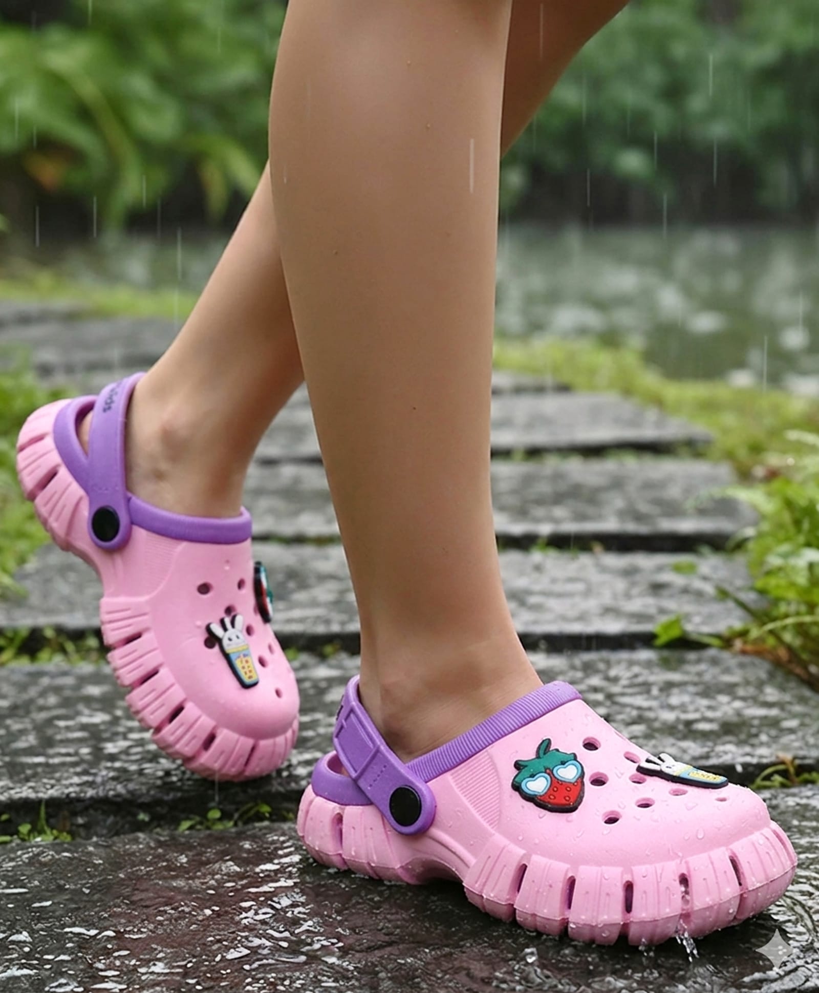 Pine Kids Back Strap Clogs with Applique - Pink-image-4