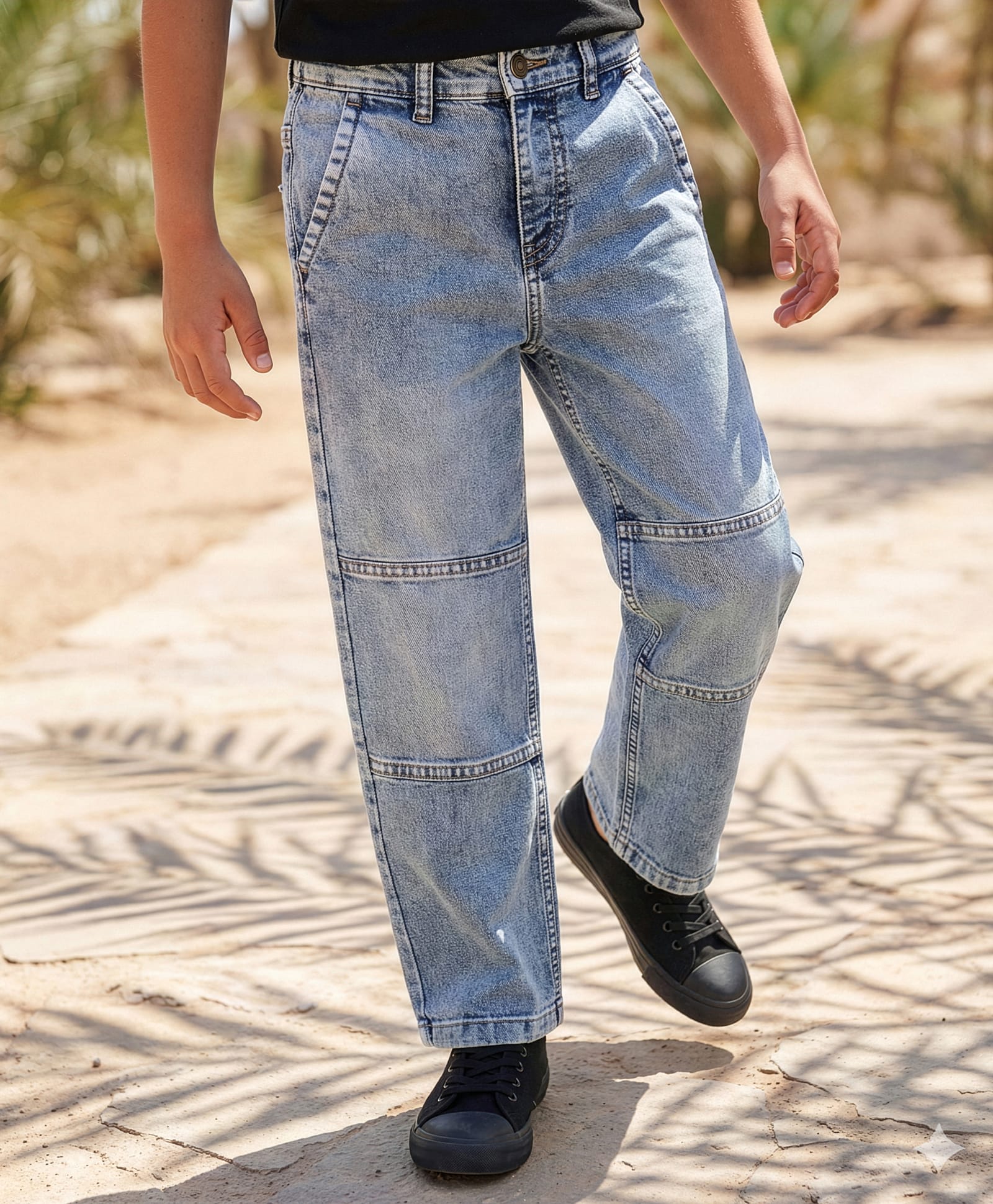 Pine Kids Denim Woven Full Length Cut & Sew Washed Jeans - Light Blue-picture-10