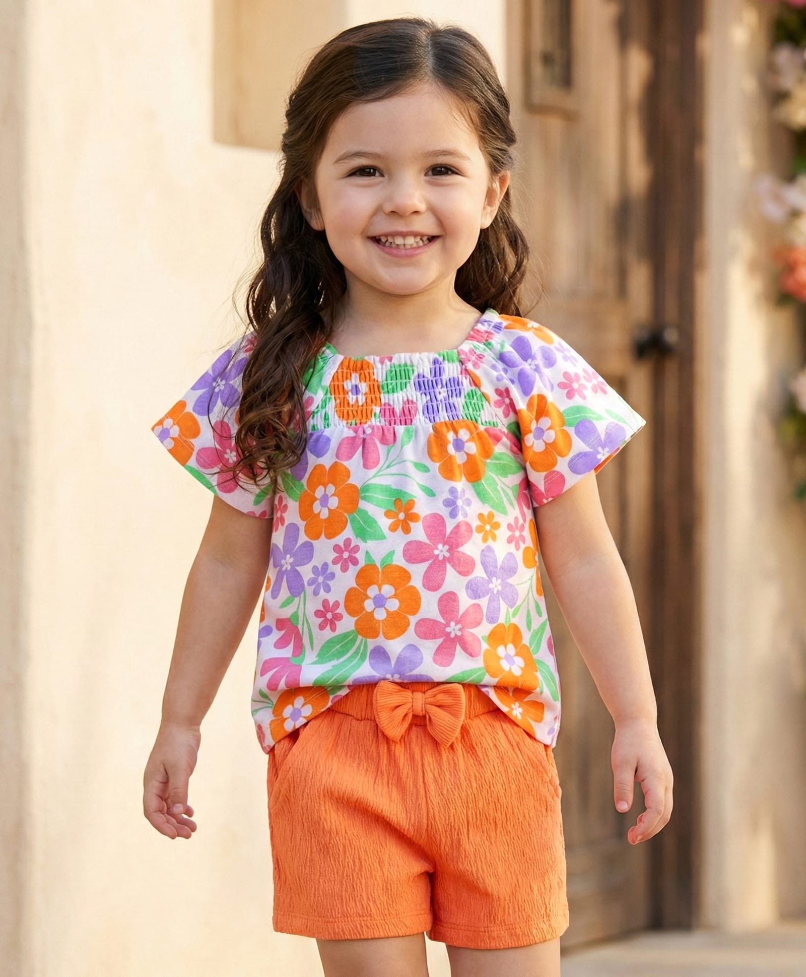Babyhug Single Jersey Knit Raglan Sleeves Floral Printed Top & Shorts Set - Multicolour-image-49
