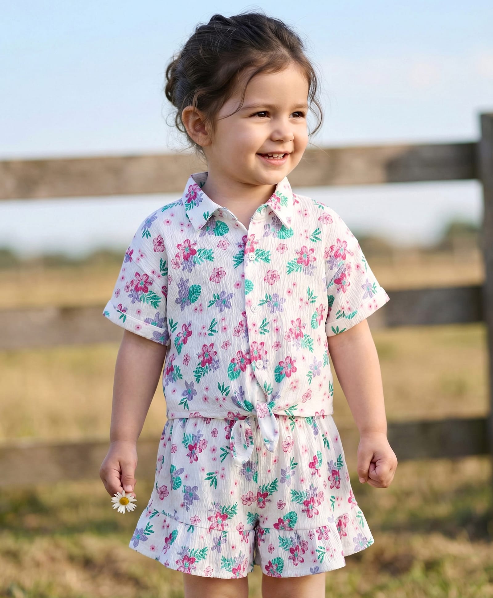 Babyhug Single Jersey Knit Half Sleeves Top & Shorts Set With Floral Print - White-picture-25
