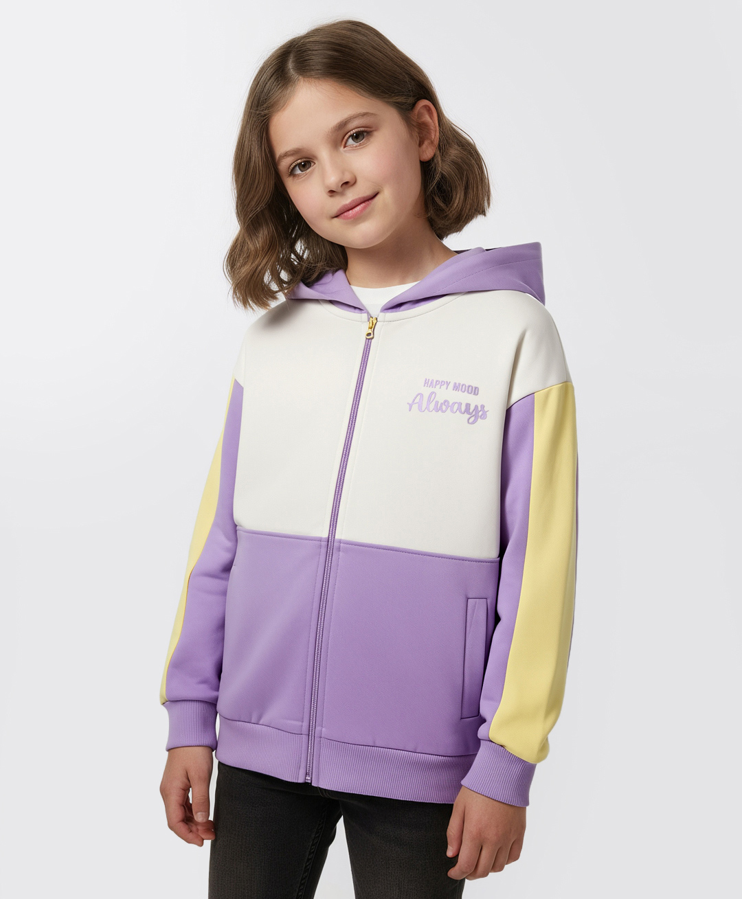 Primo Gino 100% Cotton French Terry Knit Full Sleeves Hooded Sweatjacket With Text Print - Lilac-picture-27