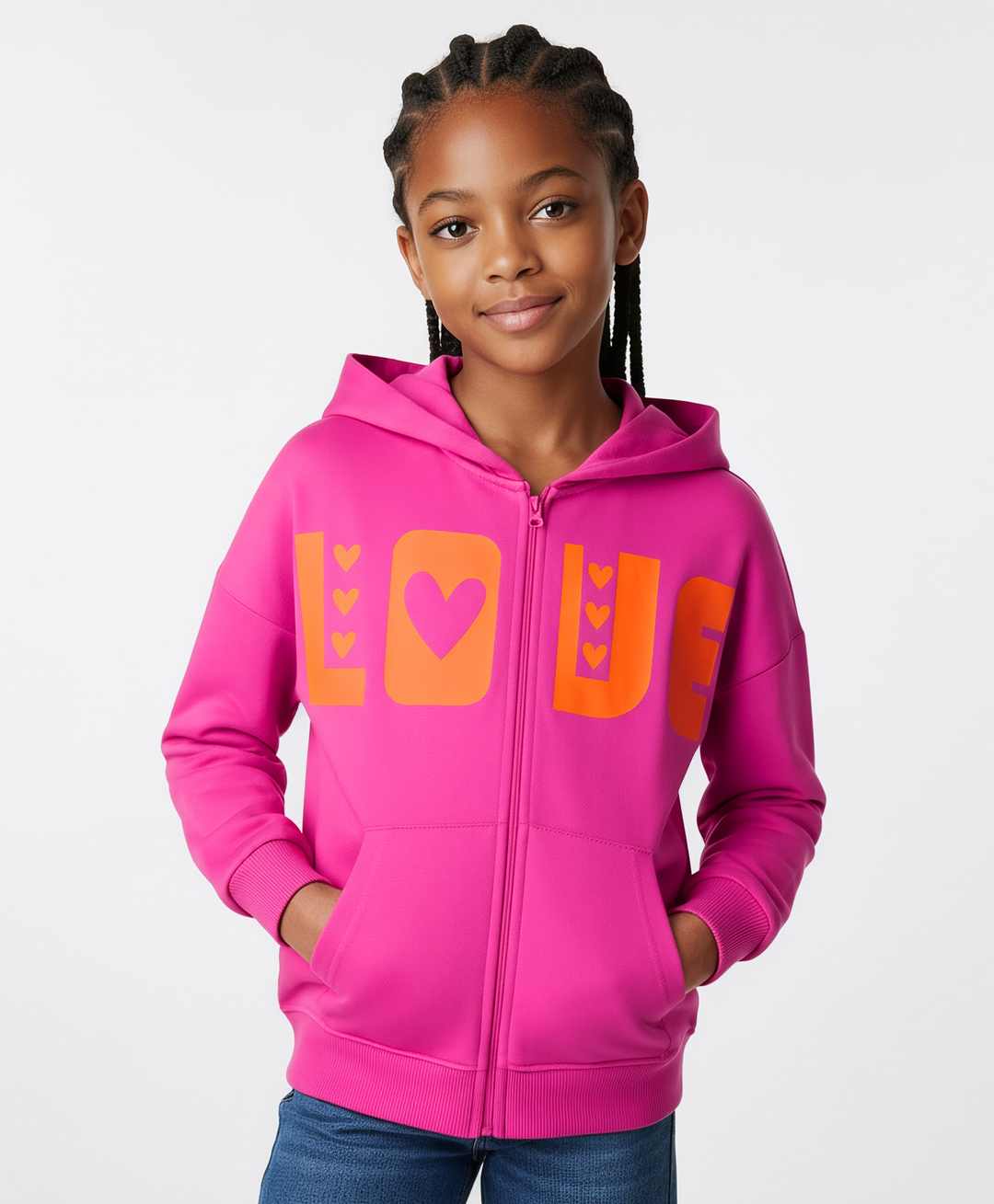 Primo Gino 100% Cotton French Terry Knit Full Sleeves Hooded SweatJacket with Text Print & Kangaroo Pocket - Pink-picture-15