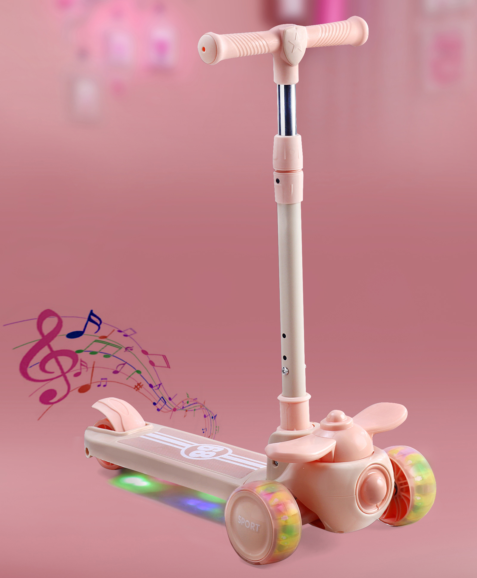 3 Wheel Kick Scooter | 3 Level Adjustable Handle| Foldable Design| Sport Gift| Physical Activity| Wide Deck| Lean-to-Steer - Peach-image-13