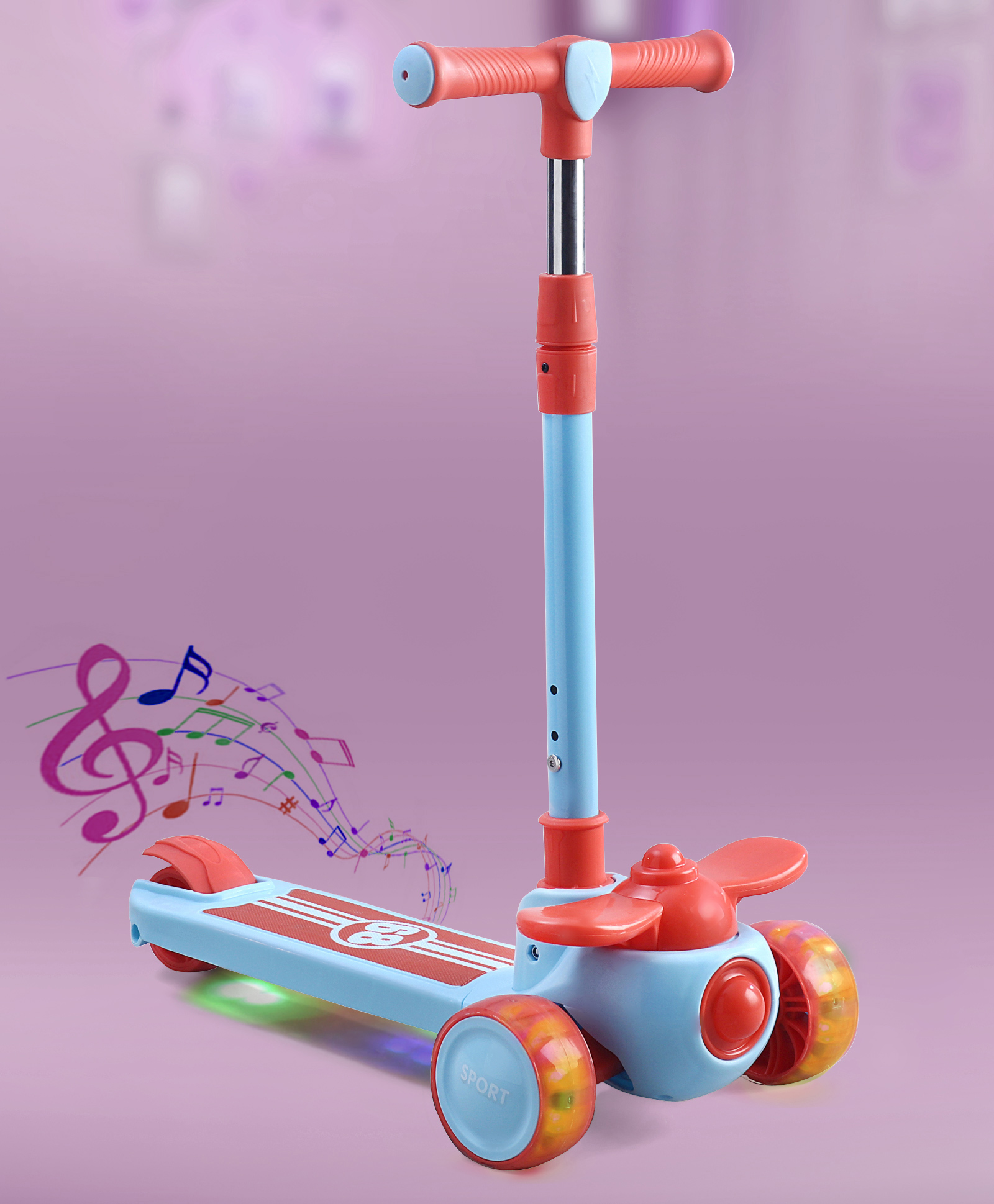 3 Wheel Kick Scooter | 3 Level Adjustable Handle| Foldable Design| Sport Gift| Physical Activity| Wide Deck| Lean-to-Steer - Red & Blue-image-22