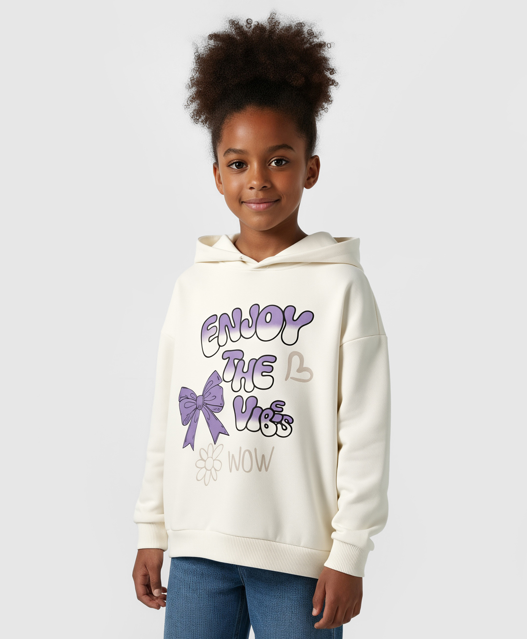 Primo Gino 100% Cotton Knit French Terry Full Sleeves Hooded Sweatshirt Text Print - Ivory-picture-28