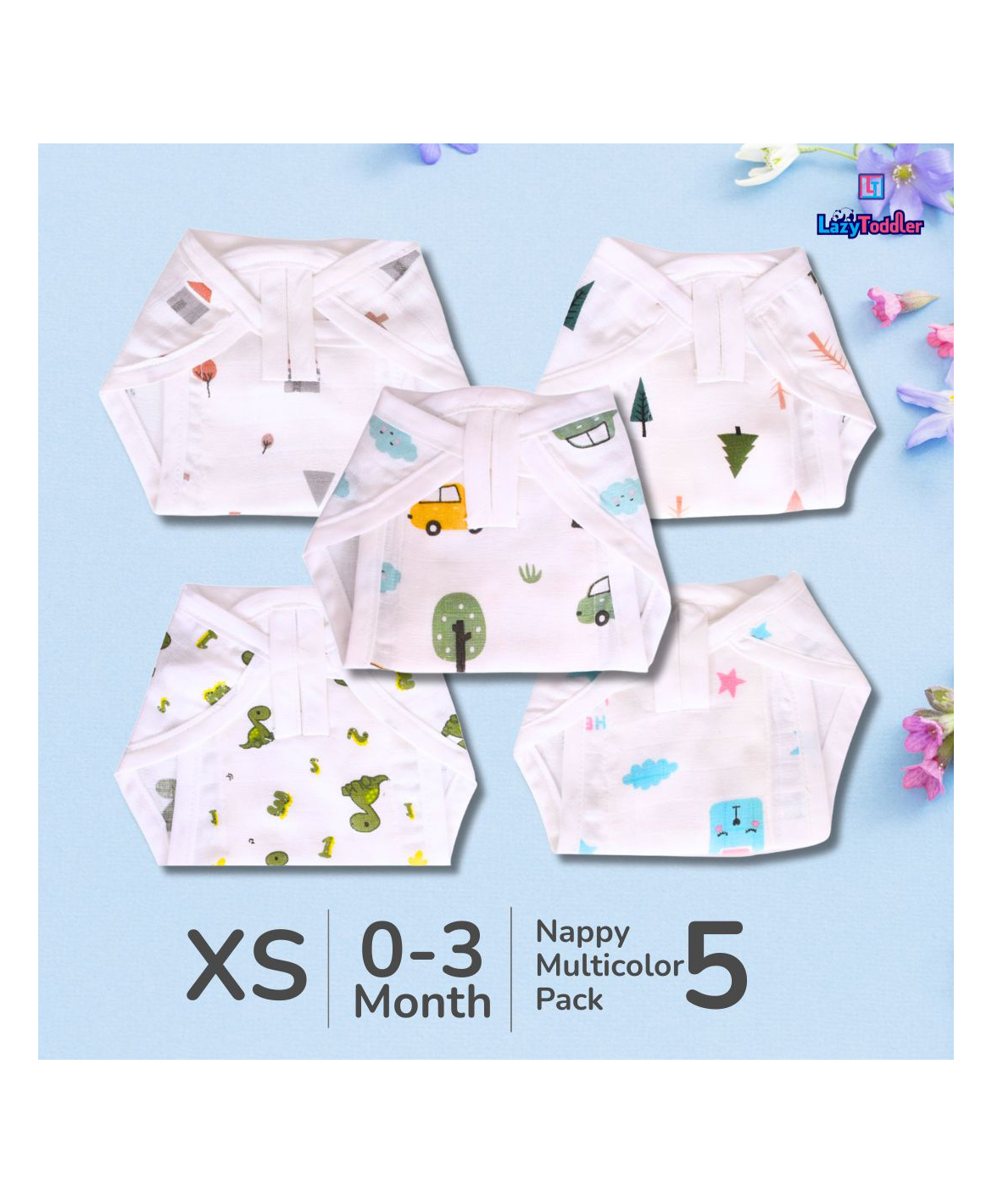 LazyToddler Muslin Nappy Set of 5 Extra Small (DN)-picture-24