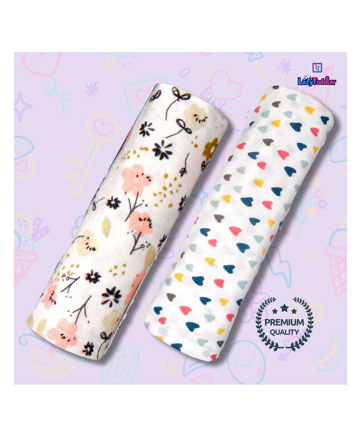 LazyToddler Cotton Soft Flannel Swaddles Wrap for Newborn Baby Set of 2 (Flower & Hearts)-picture-22