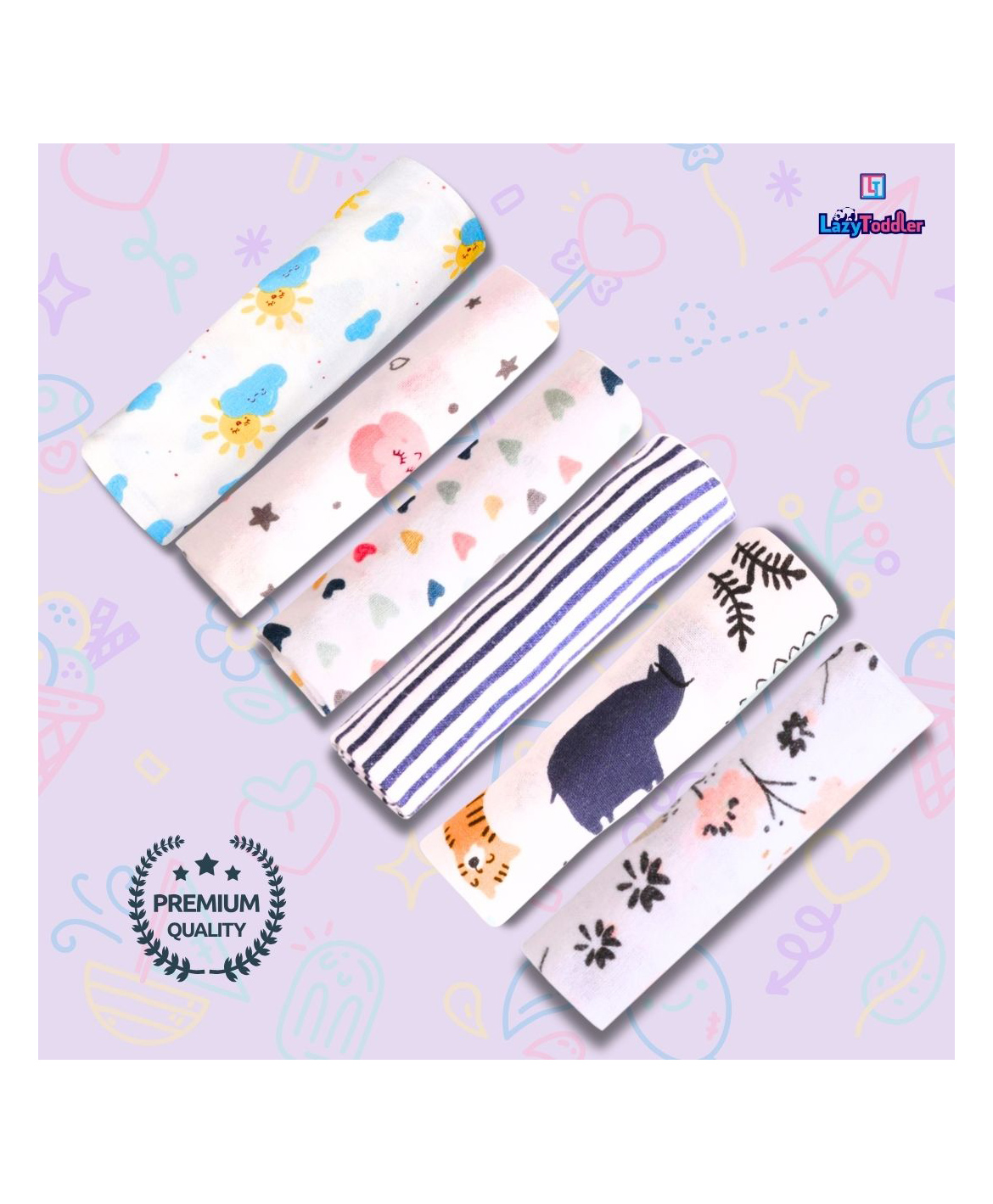 LazyToddler Premium 100% Flannel Cotton Washcloth Set of 6 (Rhino)-picture-14