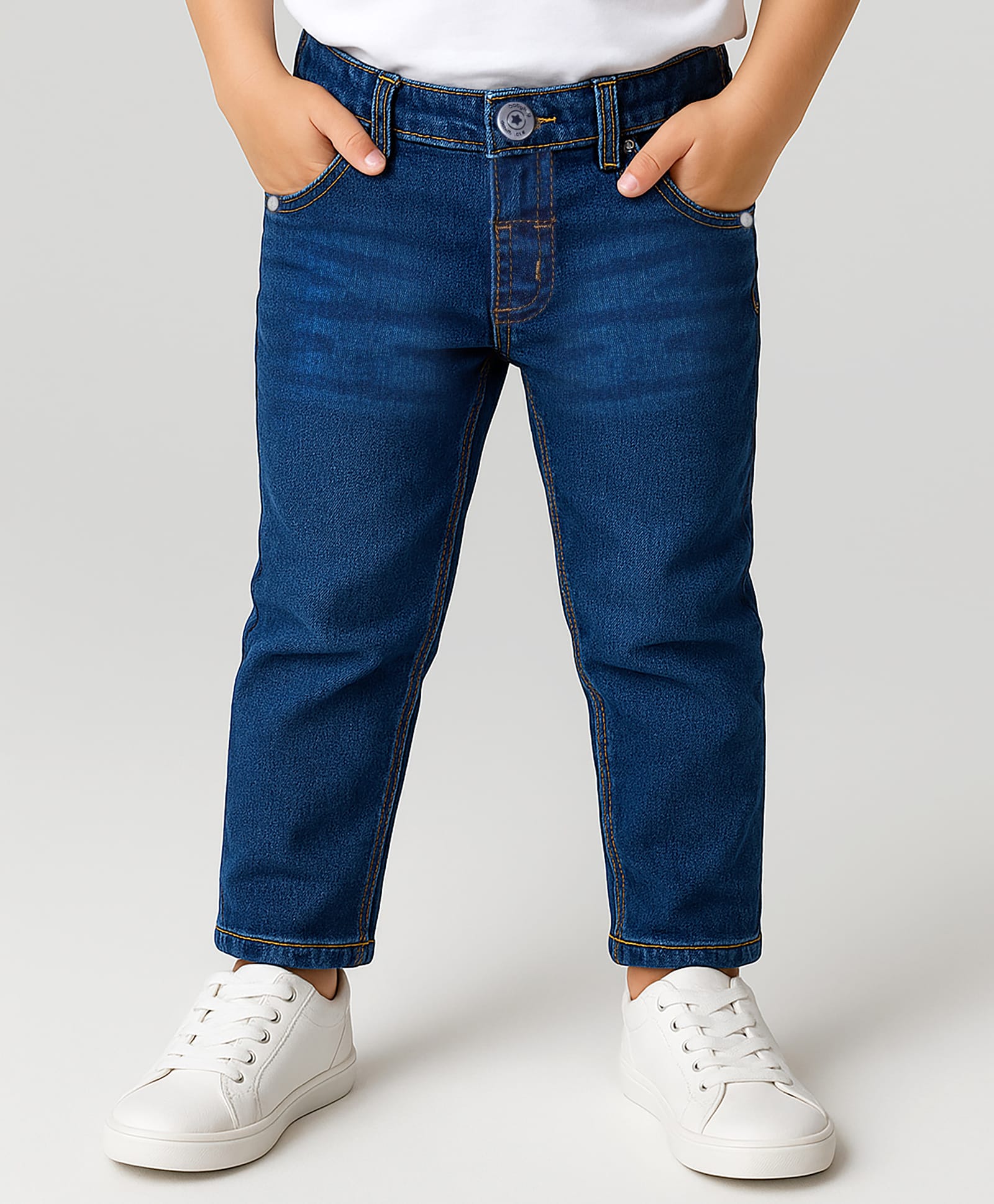 Babyhug Cotton Denim Full Length Washed Jeans With Stretch - Navy Blue-picture-24