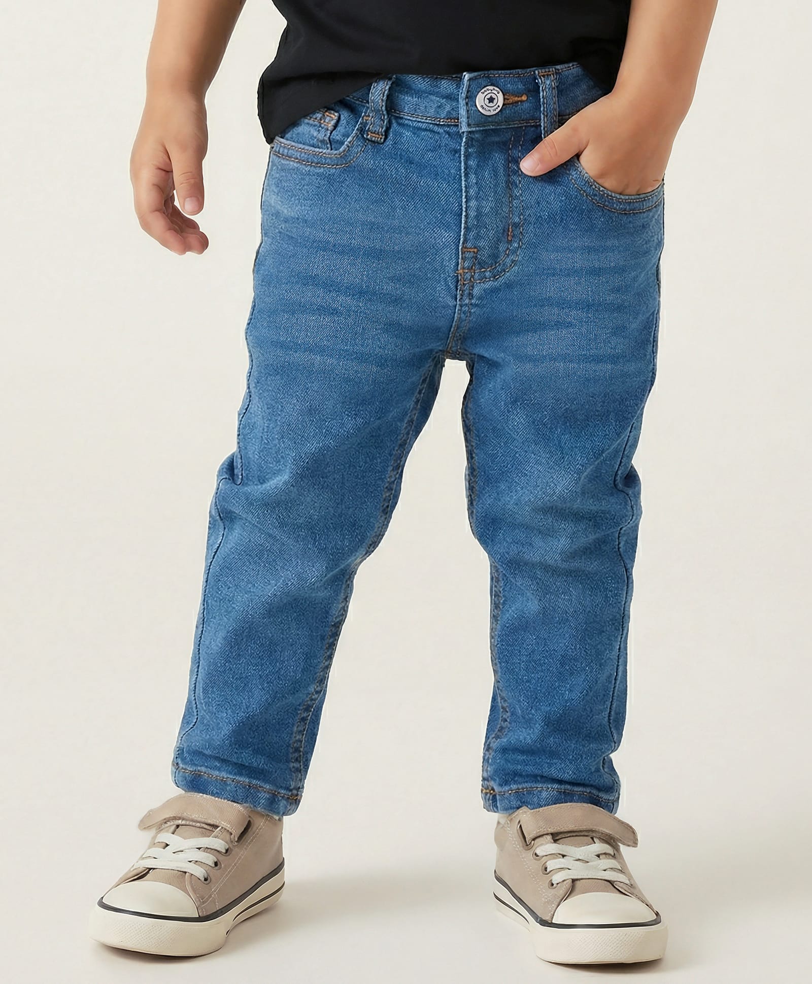 Babyhug Cotton Denim Full Length Washed Jeans With Stretch - Blue-picture-24