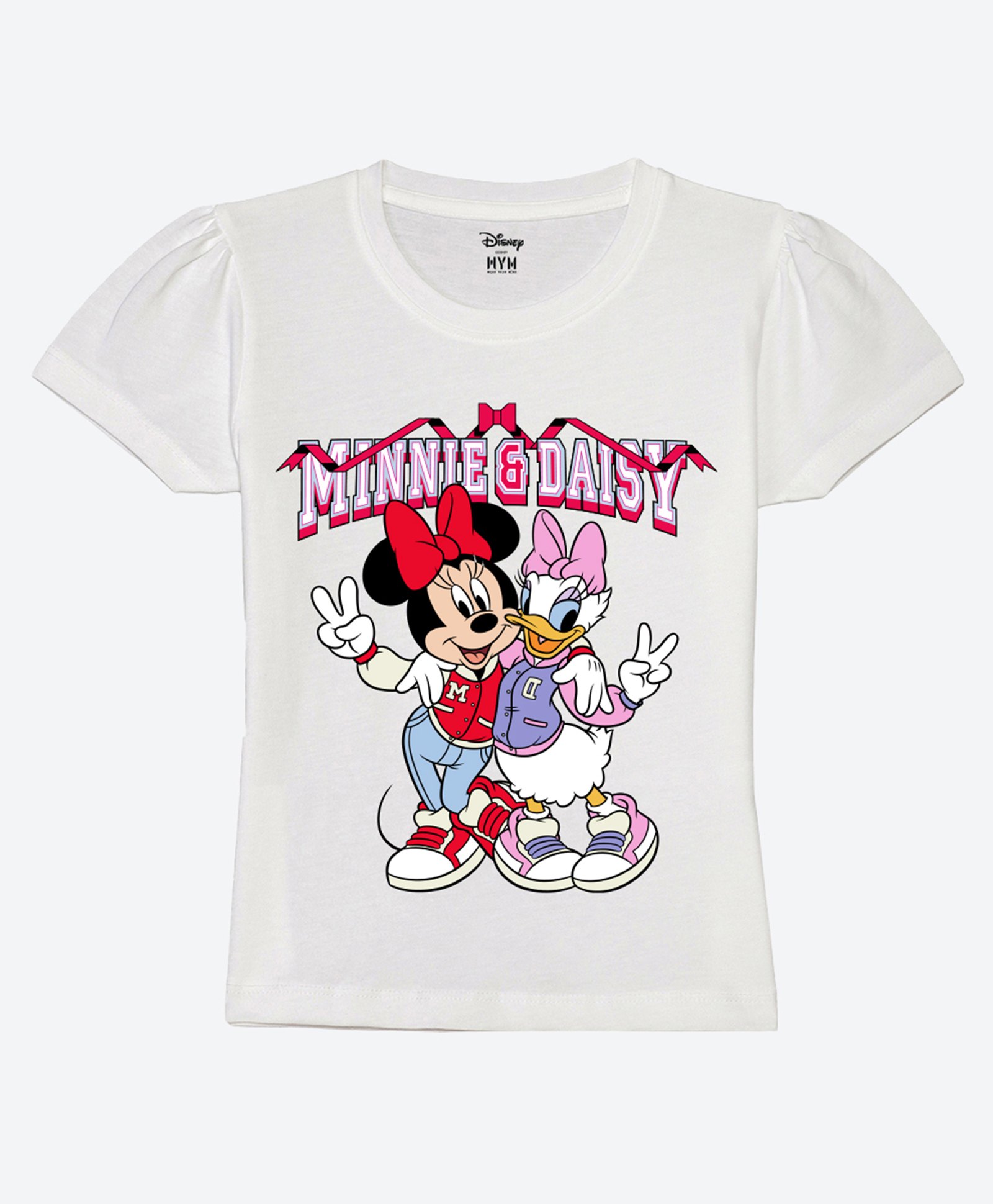 Wear Your Mind Cotton Disney Mickey & Friends Featuring Half Sleeves Minnie Mouse & Daisy Duck Printed Tee - White-picture-25