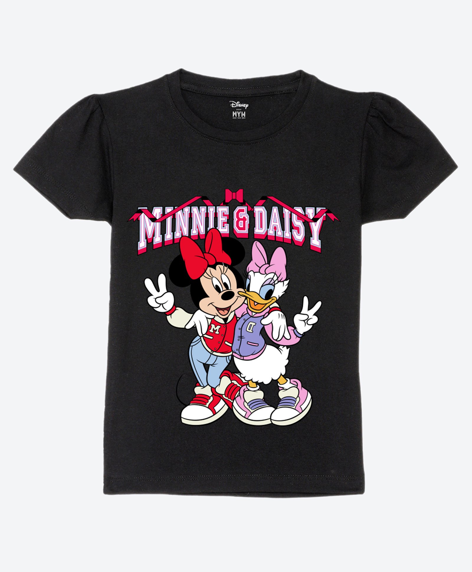 Wear Your Mind Cotton Disney Mickey & Friends Featuring Half Sleeves Minnie Mouse & Daisy Duck Printed Tee - Black-picture-24