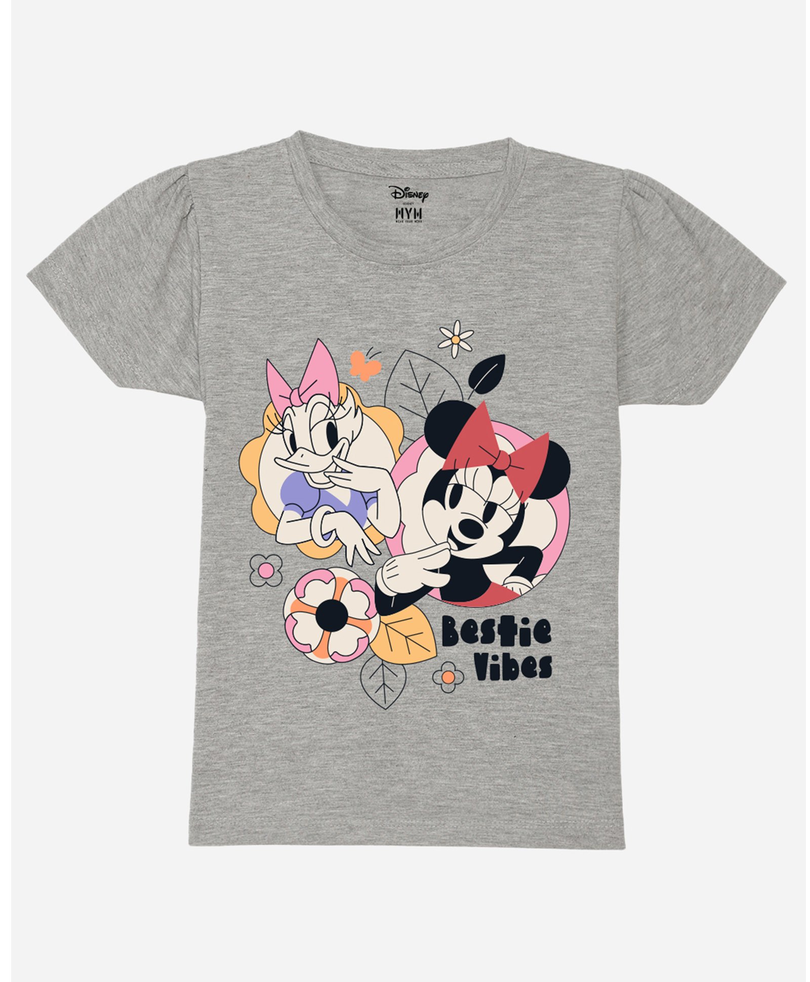 Wear Your Mind Cotton Disney Mickey & Friends Featuring Half Sleeves Minnie Mouse & Daisy Duck Printed Tee - Grey-image-32
