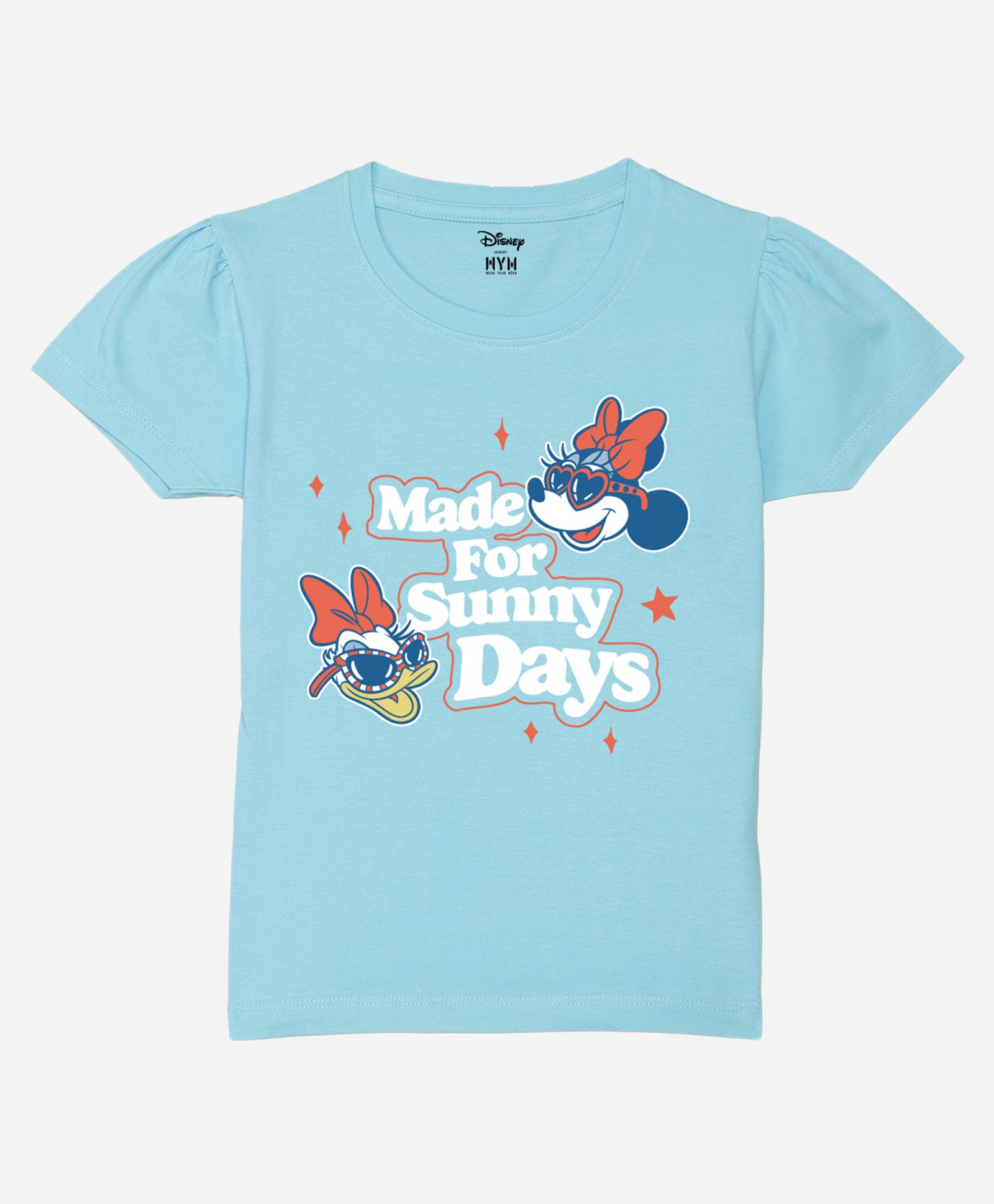 Wear Your Mind Cotton Disney Mickey & Friends Featuring Half Sleeves Minnie Mouse & Daisy Duck Printed Tee - Sky Blue-picture-20