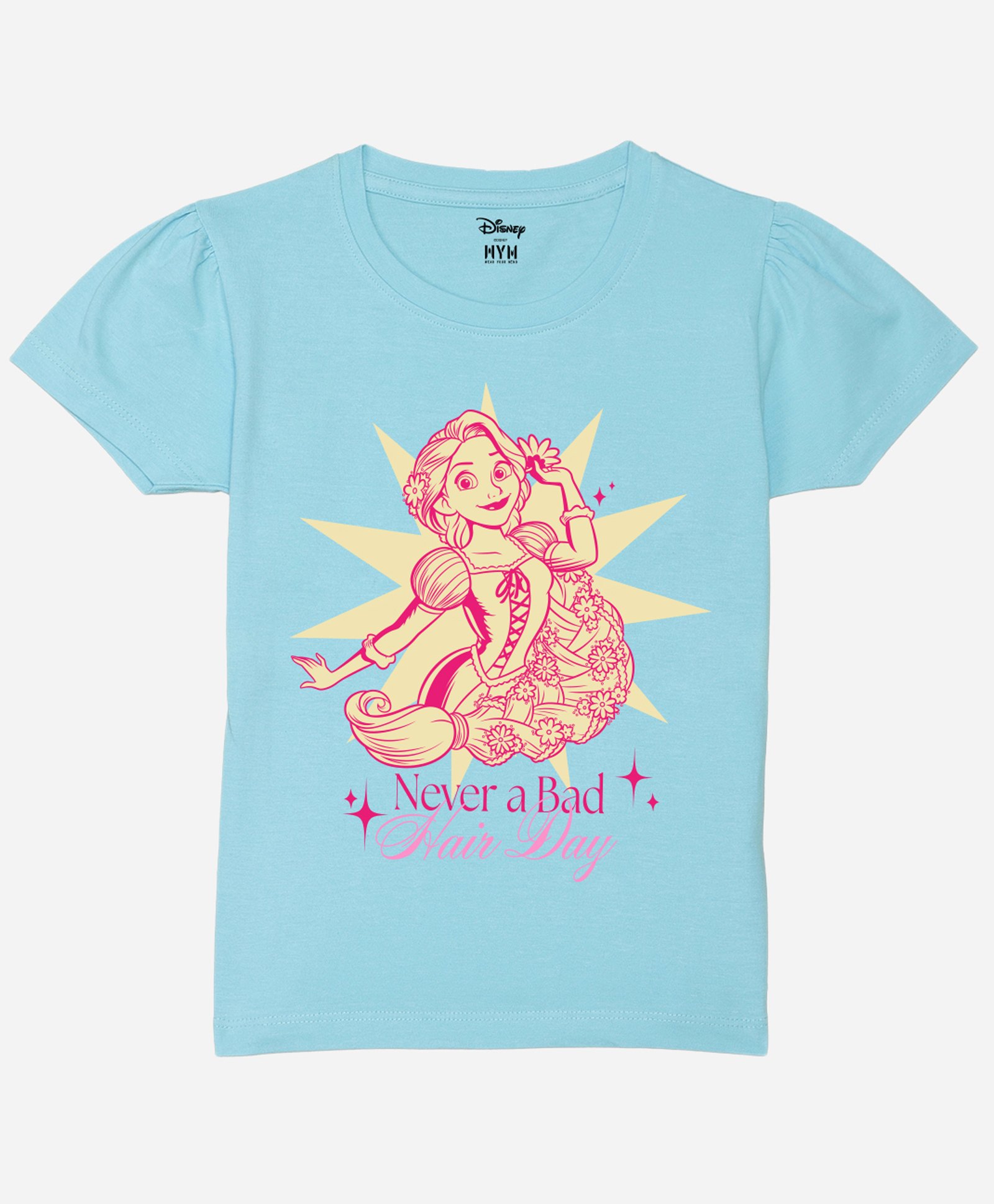 Wear Your Mind Cotton Knit Disney Tangled Featuring Half Sleeves Rapunzel Printed Tee - Sky Blue-picture-15