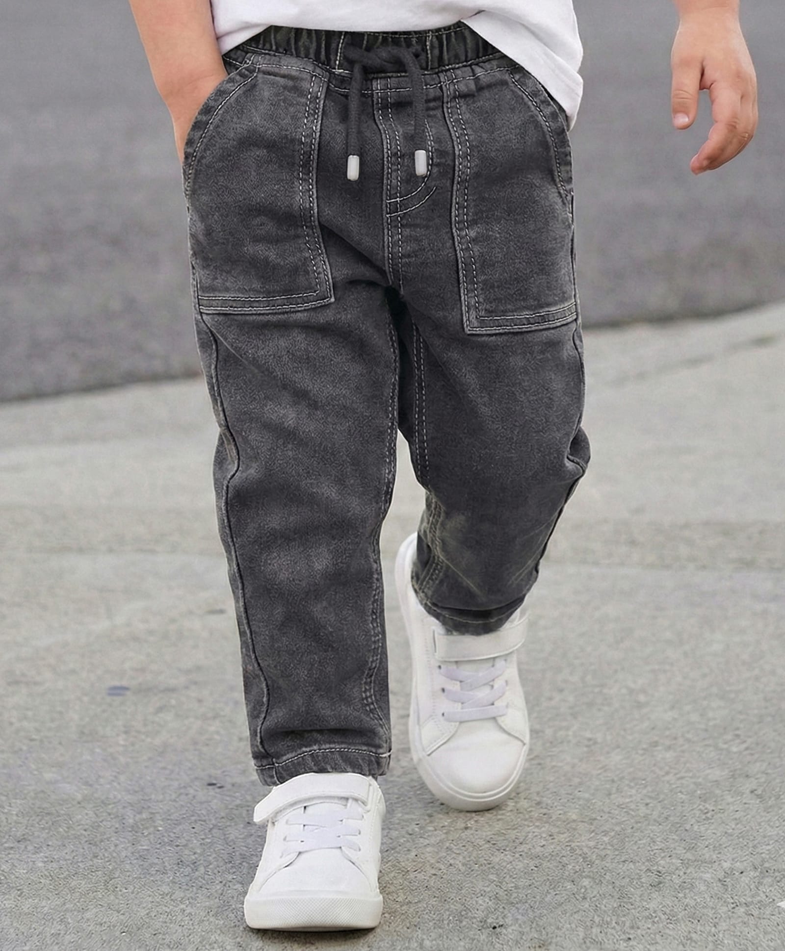 Babyhug Denim Full Length Washed Jeans With Stretch - Black