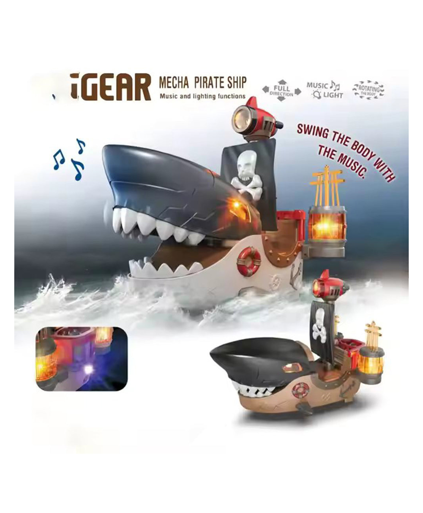 Sanjary New Model Light Music Universal Wheel Shark Pirate Ship Electric Shark Ship Car Toy For kids color design may vary-image-40