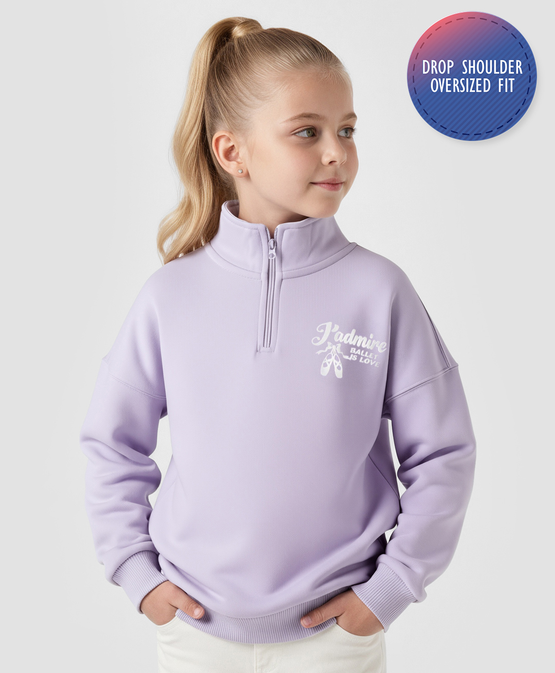 Primo Gino 100% Cotton French Terry Full Sleeves High Neck Sweatshirt with Text Print - Lavender-picture-19