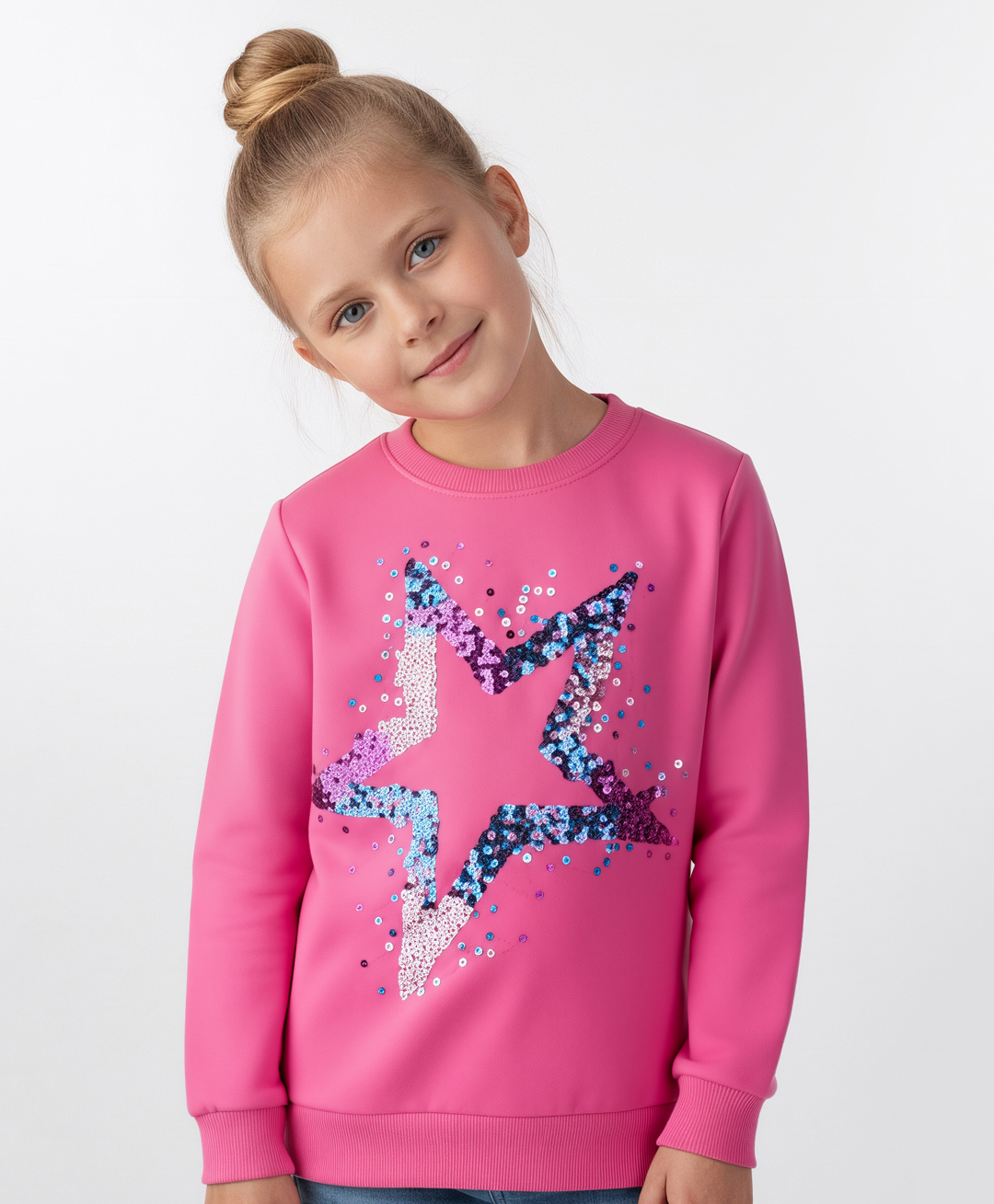 Primo Gino 100% Cotton French Terry Knit Full Sleeves Pullover Sweatshirt with Sequin Detailing - Pink-picture-24